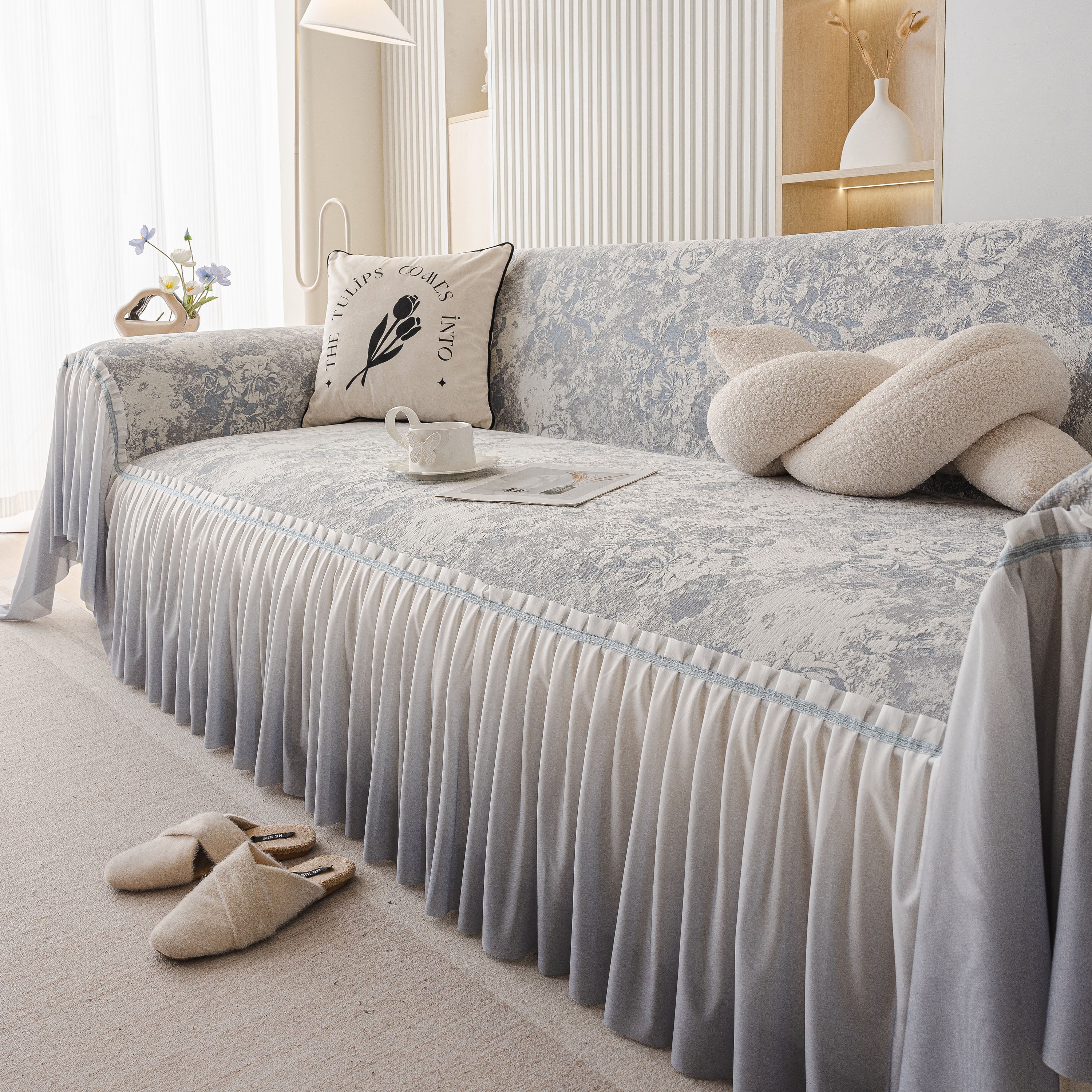 French Chic Style Ruffle Rose Cover Throw for Sofas, Decorative Sectional Covers - Image 66