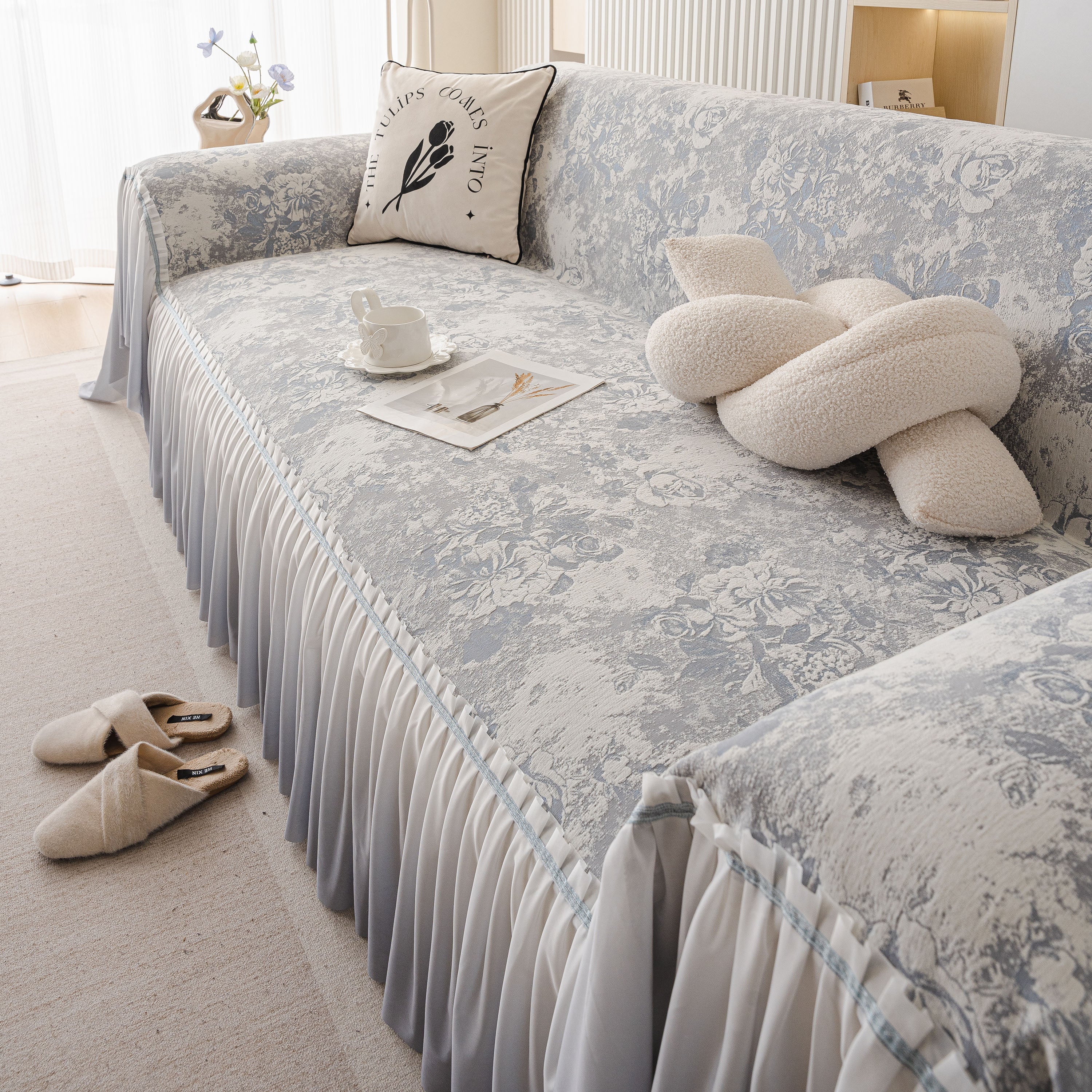 French Chic Style Ruffle Rose Cover Throw for Sofas, Decorative Sectional Covers - Image 67