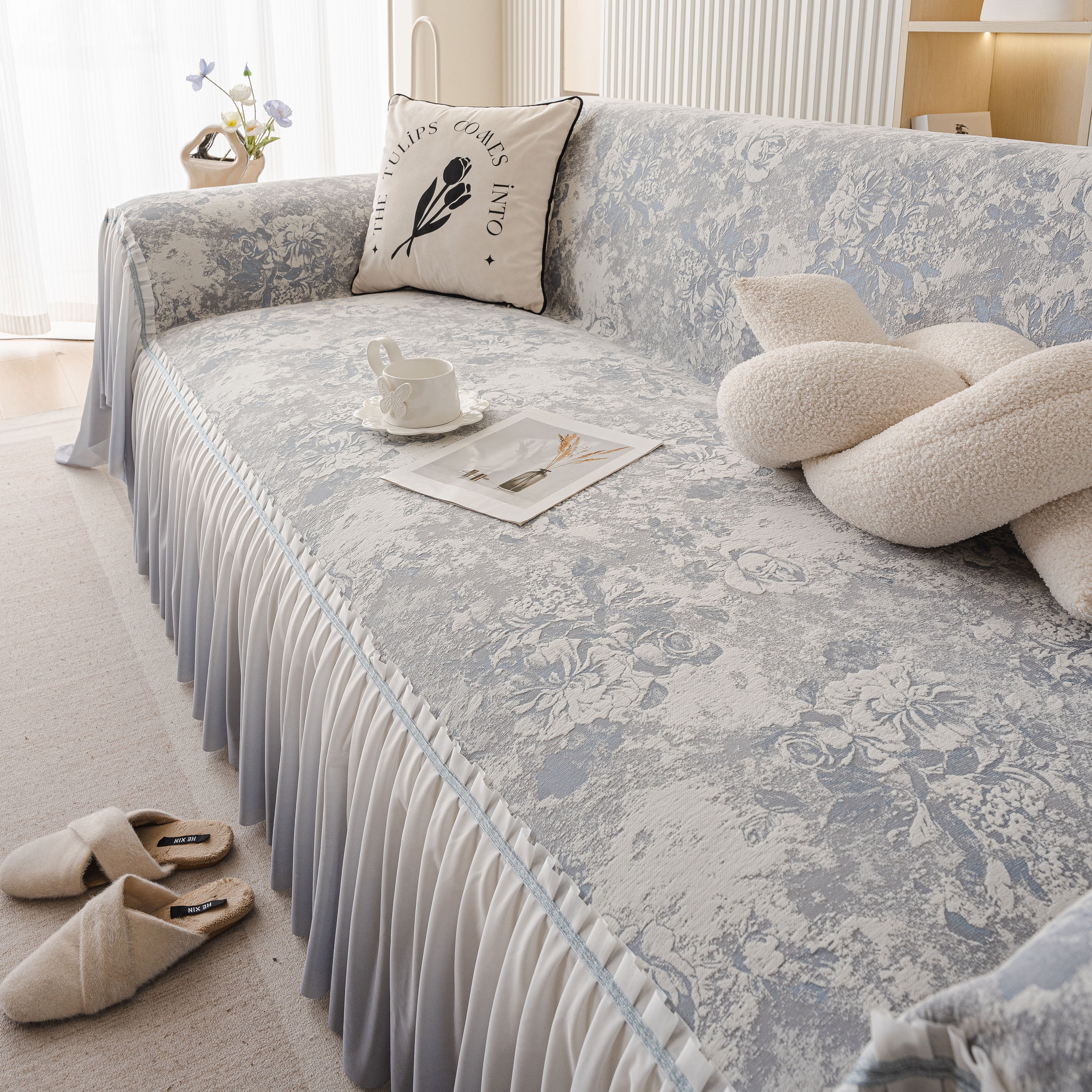 French Chic Style Ruffle Rose Cover Throw for Sofas, Decorative Sectional Covers - Image 69