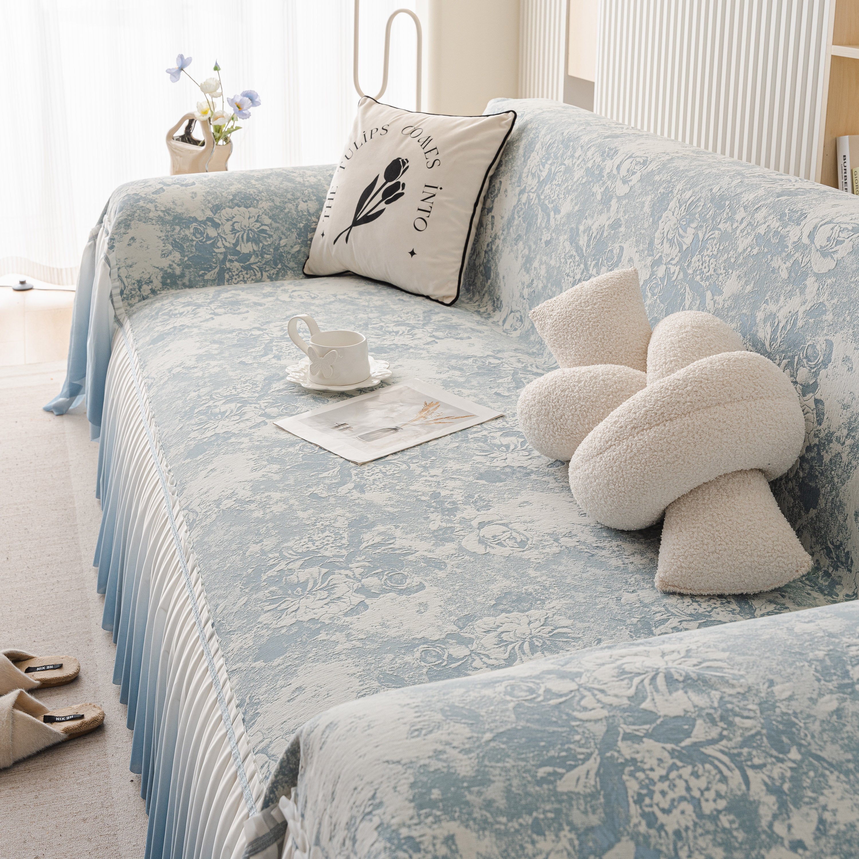 French Chic Style Ruffle Rose Cover Throw for Sofas, Decorative Sectional Covers - Image 7