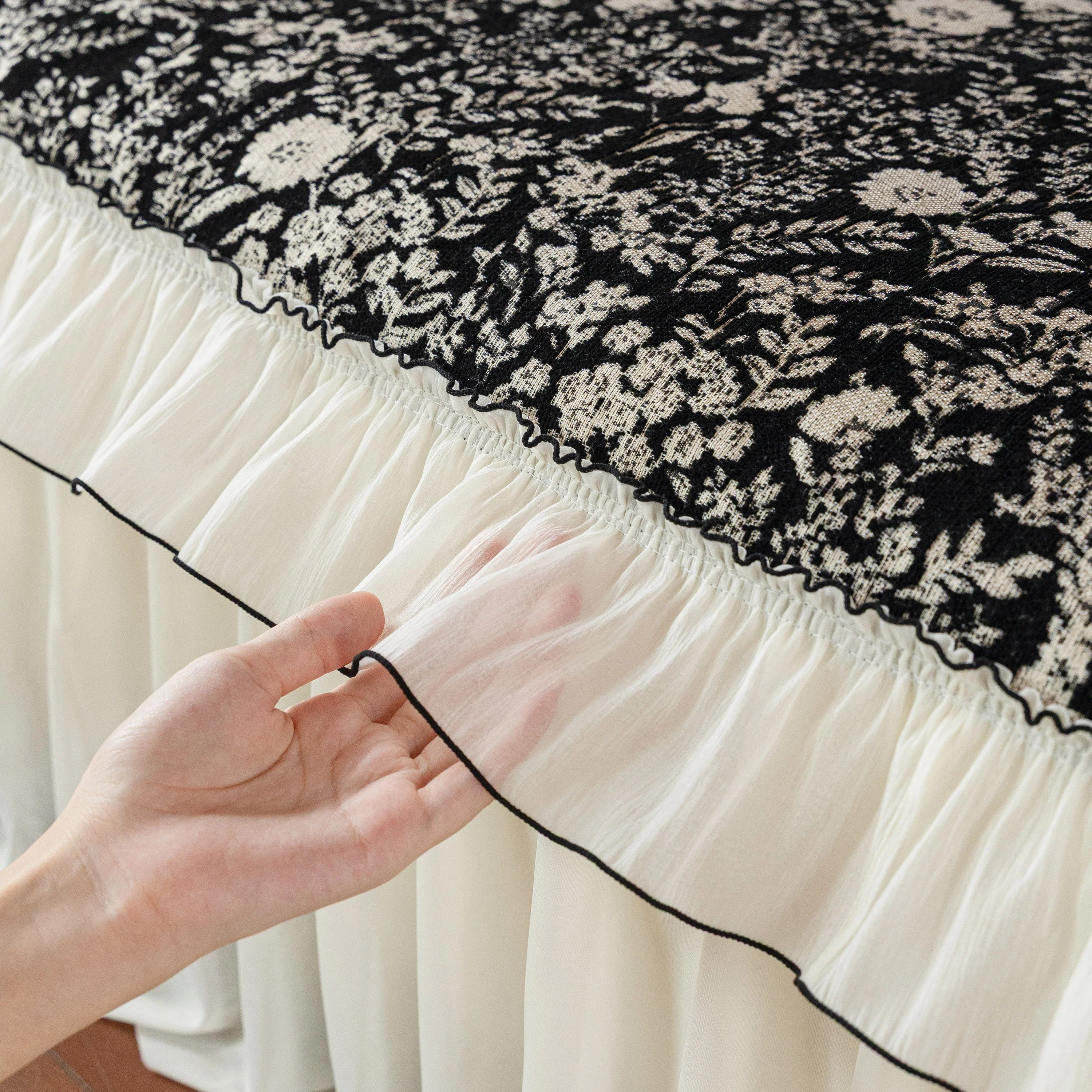 French Country Floral Sofa Cover with Chiffon Ruffle Skirt, Vintage Sofa Throw Cover - Image 30
