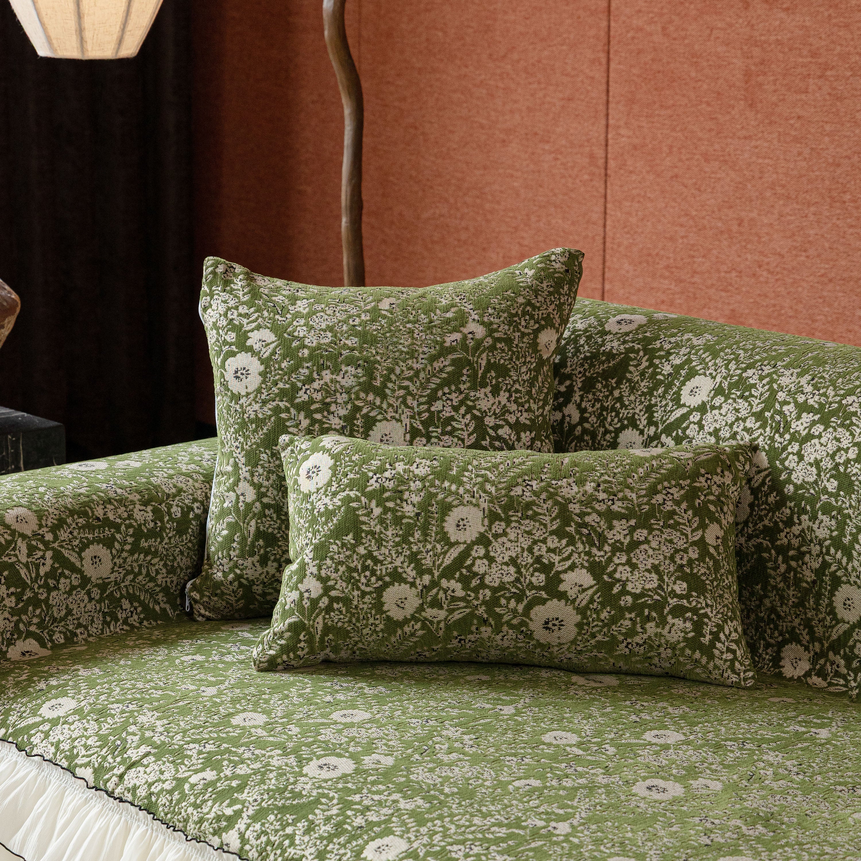 French Country Floral Sofa Cover with Chiffon Ruffle Skirt, Vintage Sofa Throw Cover - Image 51