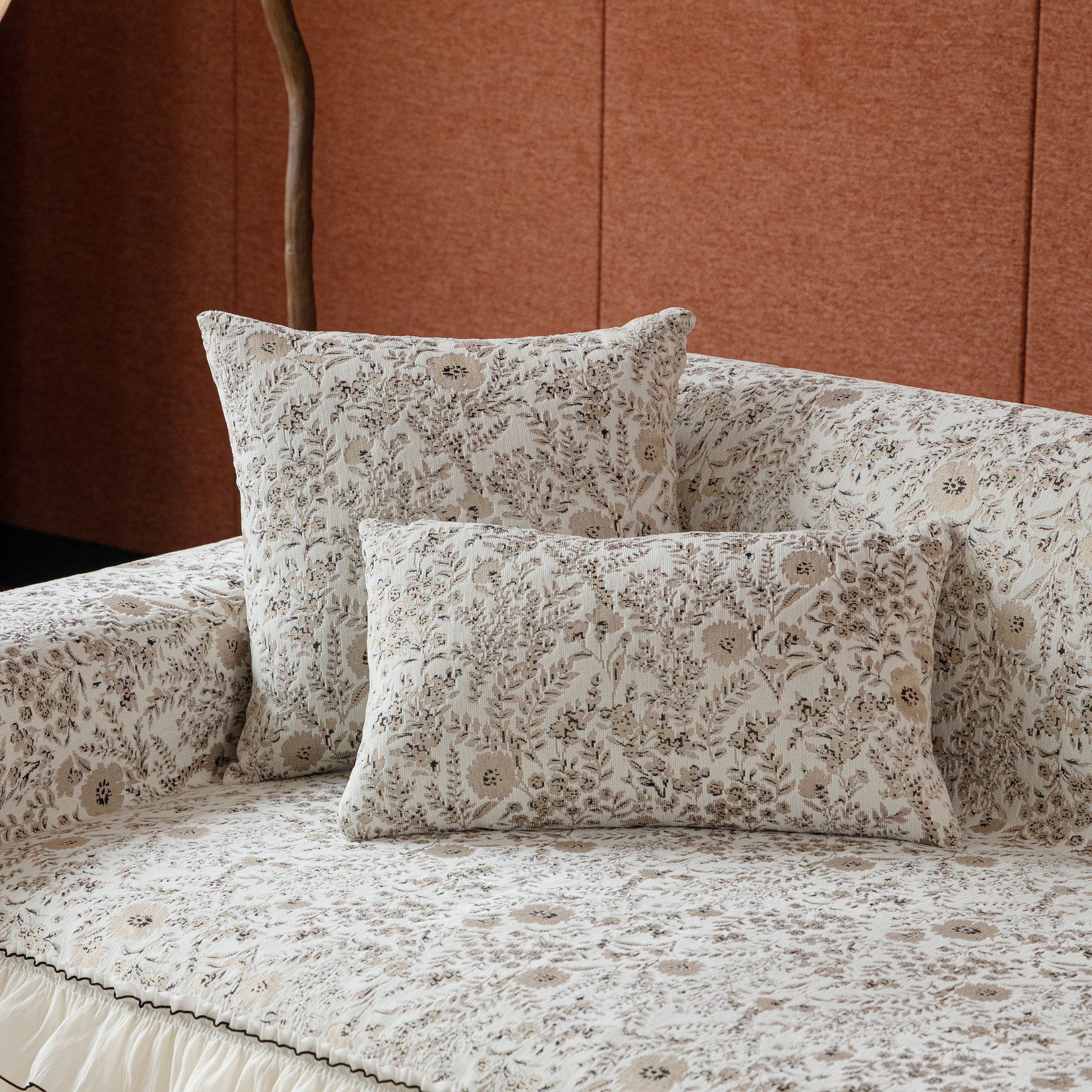 French Country Floral Sofa Cover with Chiffon Ruffle Skirt, Vintage Sofa Throw Cover - Image 72