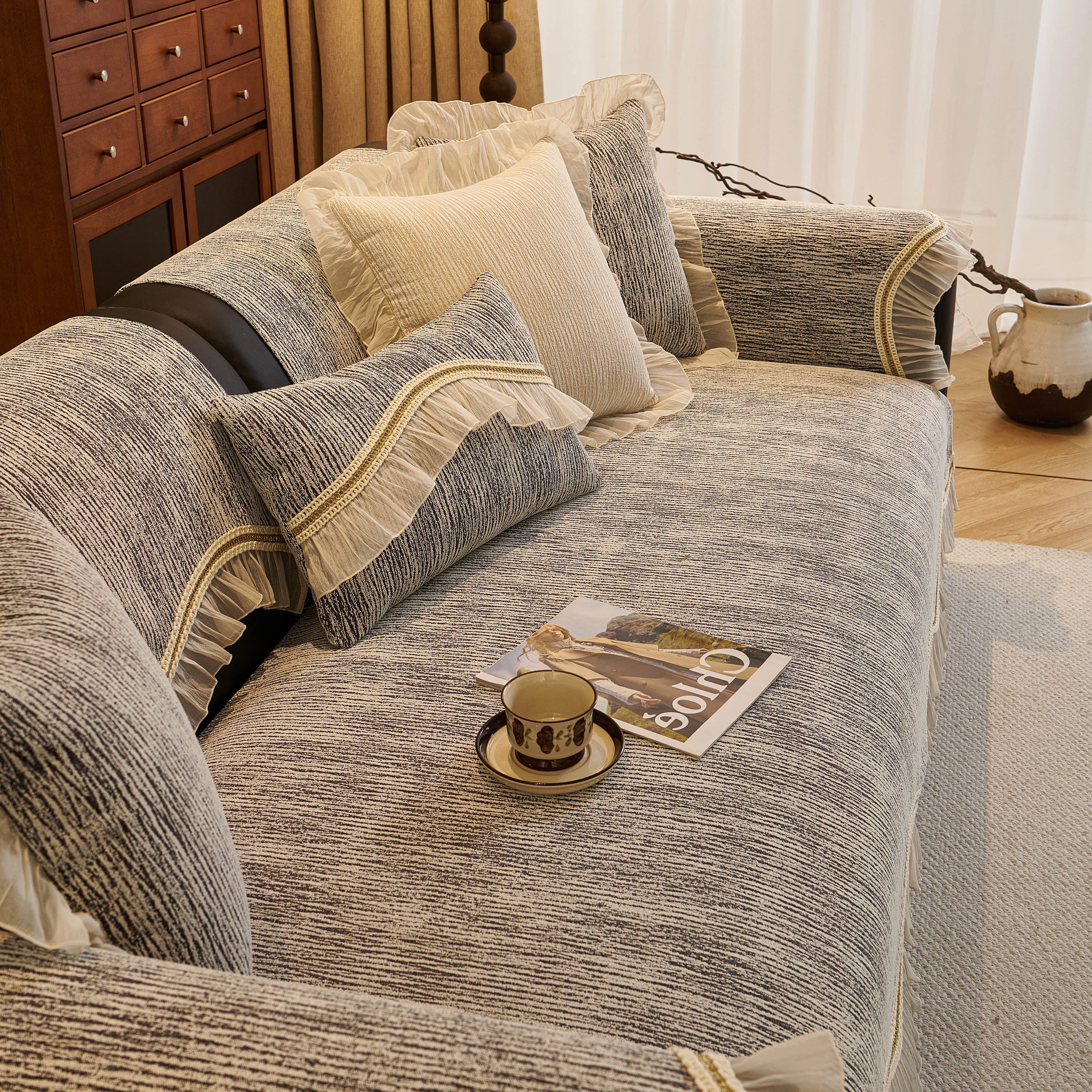 French Vintage Style Couch Cover with Skirt,  Non-Slip Sectional Furniture Covers - Image 14