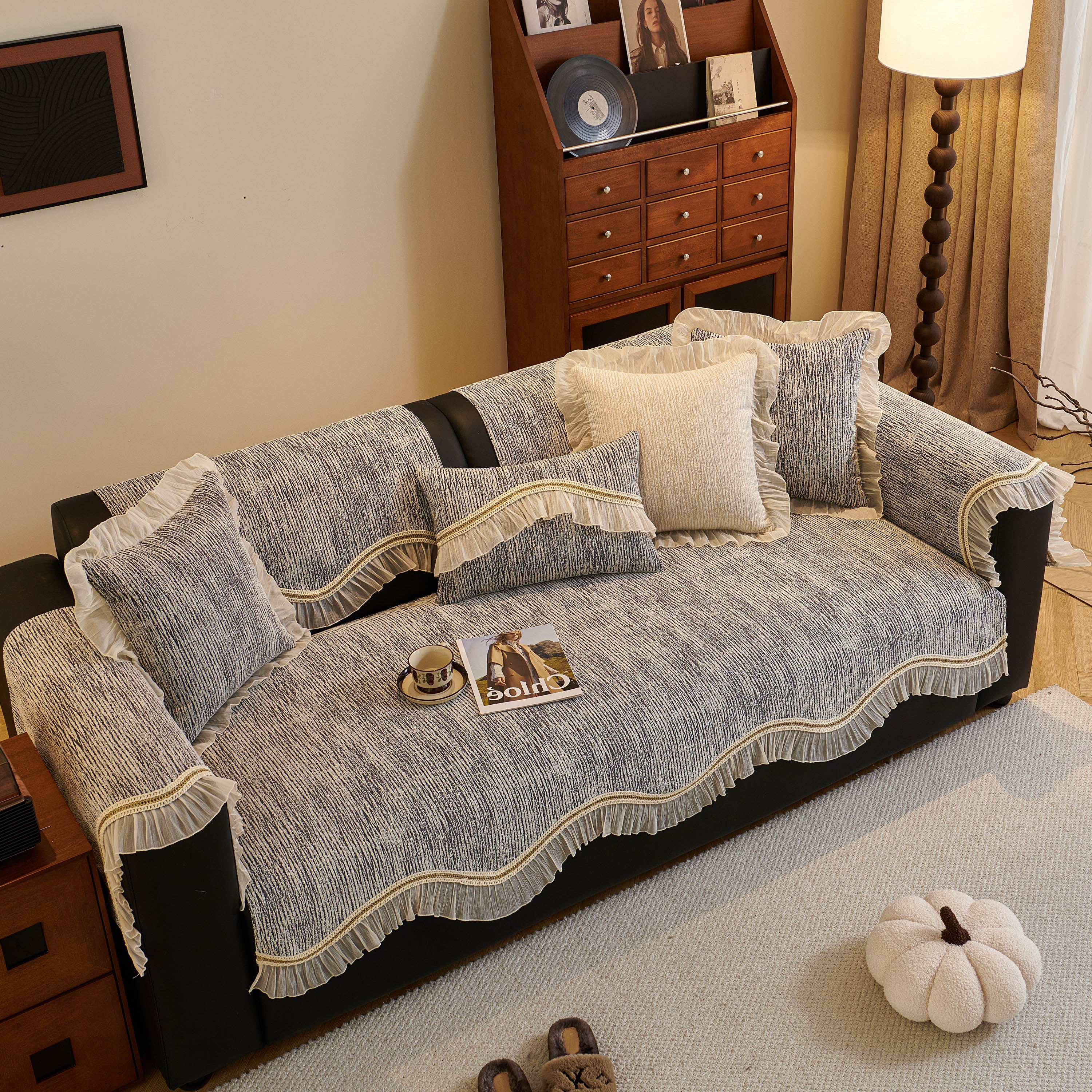 French Vintage Style Couch Cover with Skirt,  Non-Slip Sectional Furniture Covers - Image 15