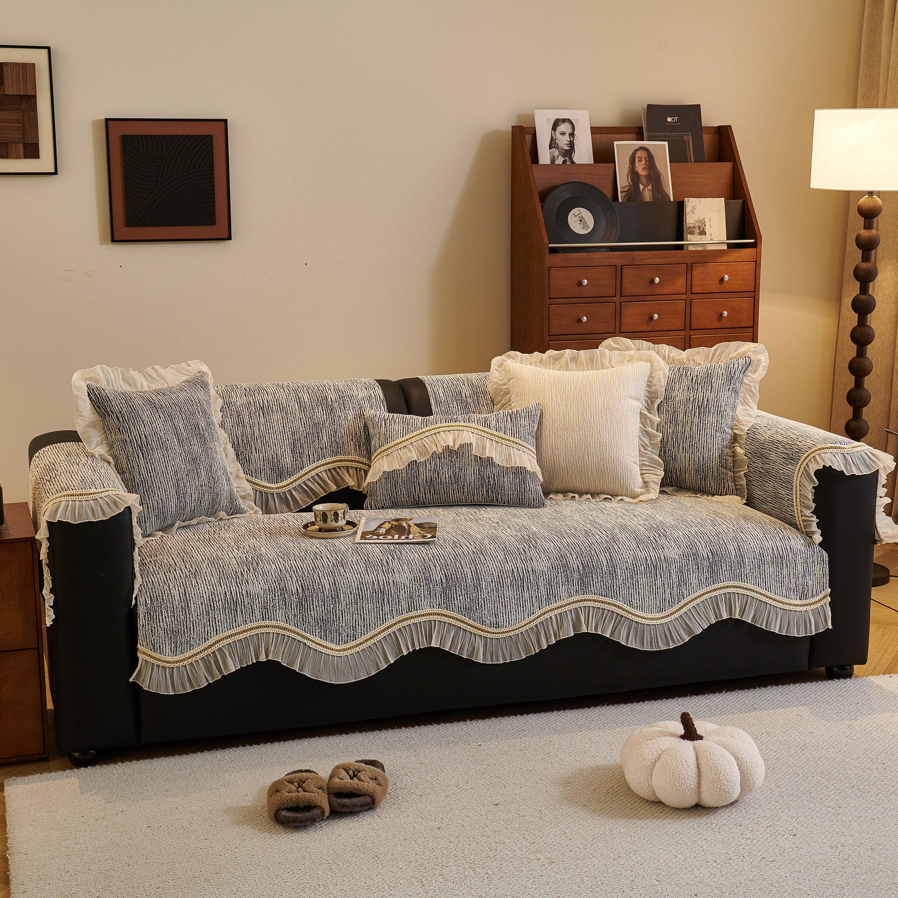 French Vintage Style Couch Cover with Skirt,  Non-Slip Sectional Furniture Covers - Image 19
