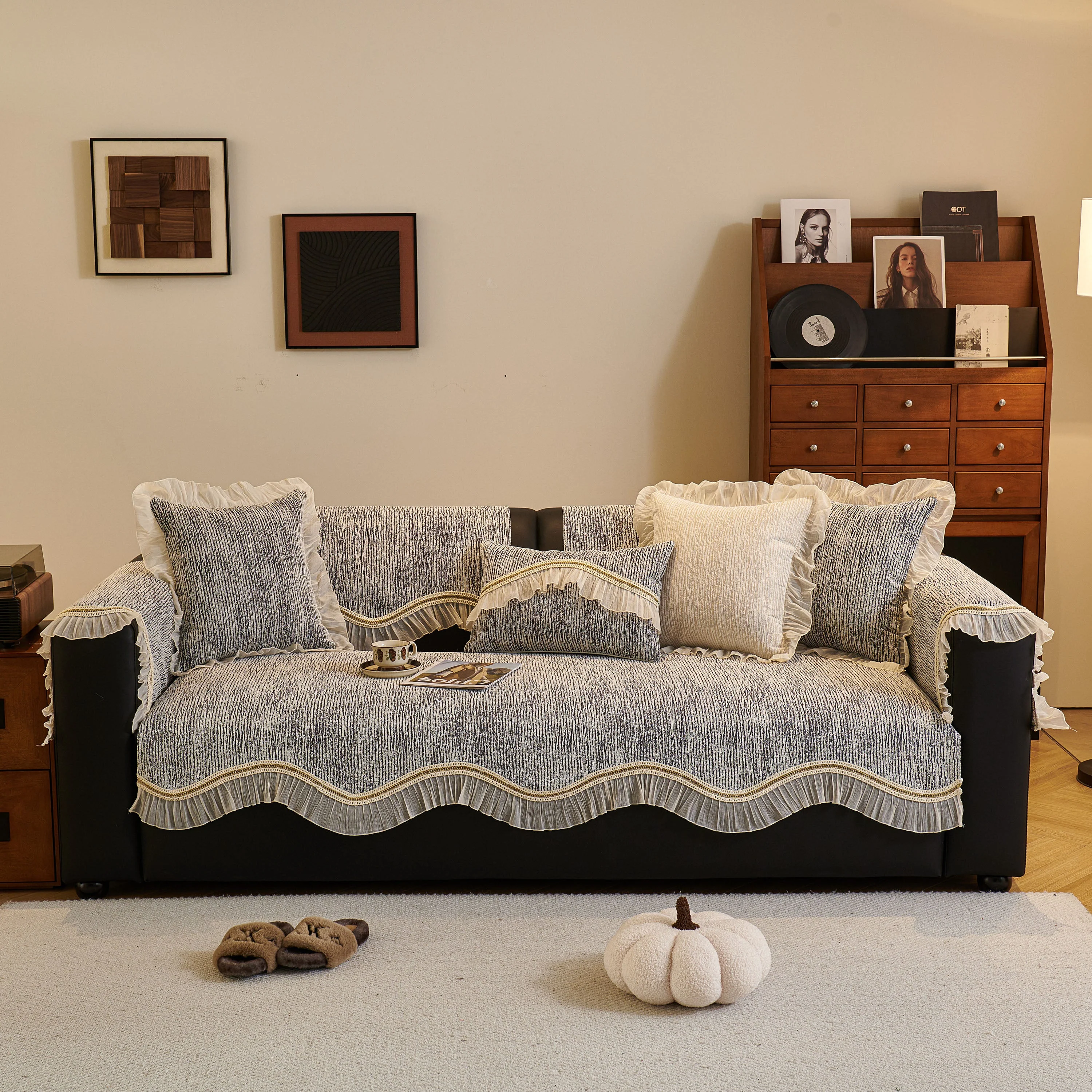 French Vintage Style Couch Cover with Skirt,  Non-Slip Sectional Furniture Covers - Image 2