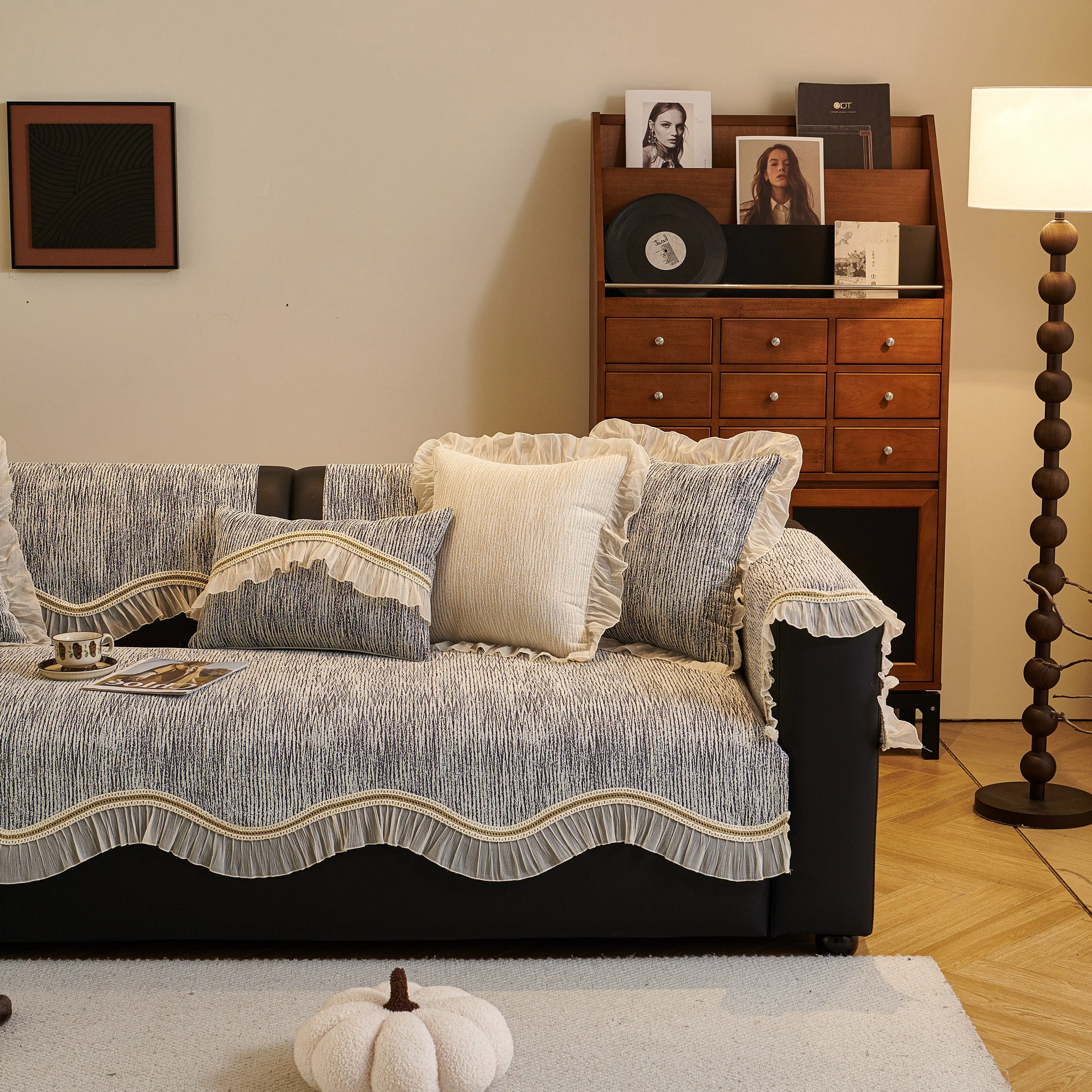 French Vintage Style Couch Cover with Skirt,  Non-Slip Sectional Furniture Covers - Image 20