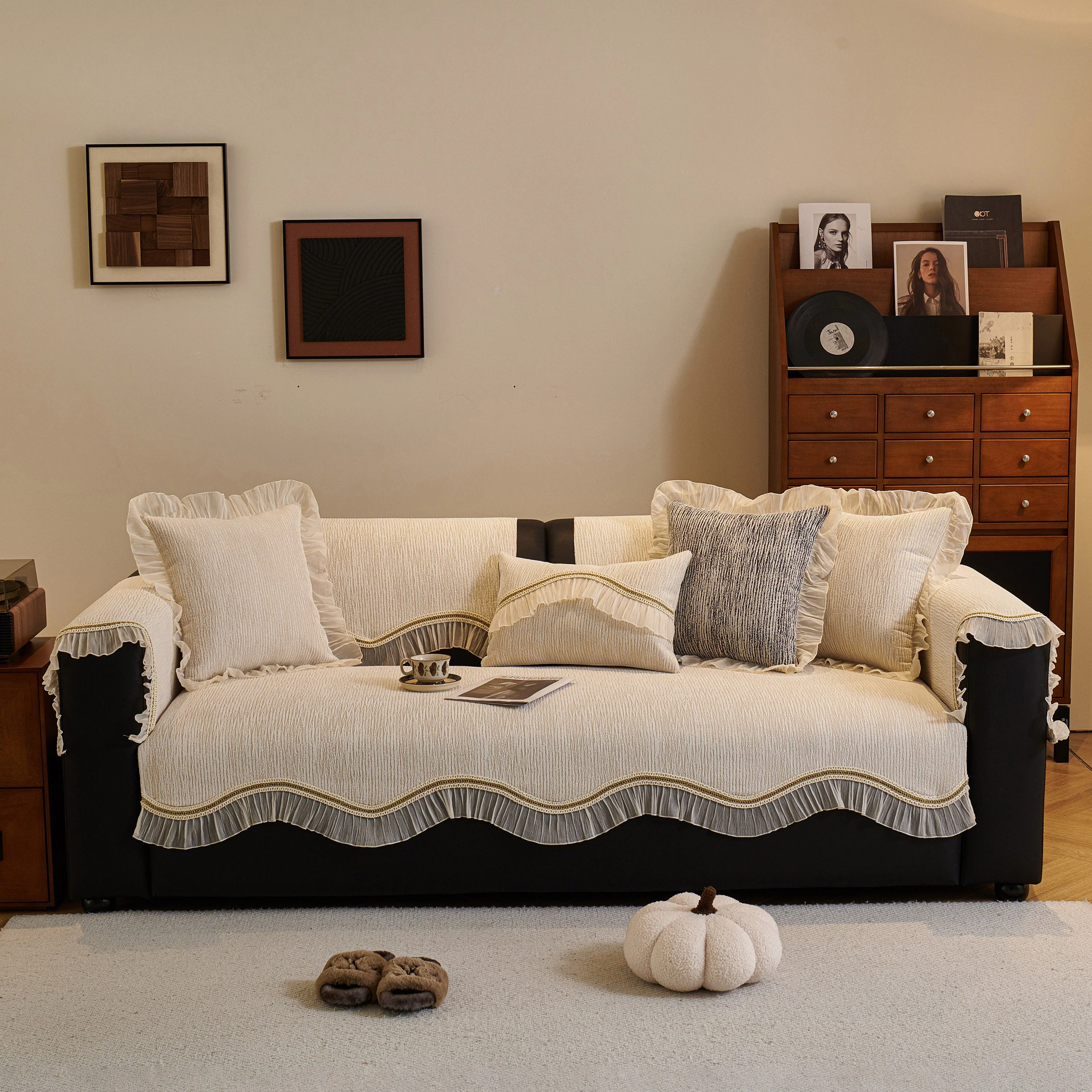 French Vintage Style Couch Cover with Skirt,  Non-Slip Sectional Furniture Covers - Image 24