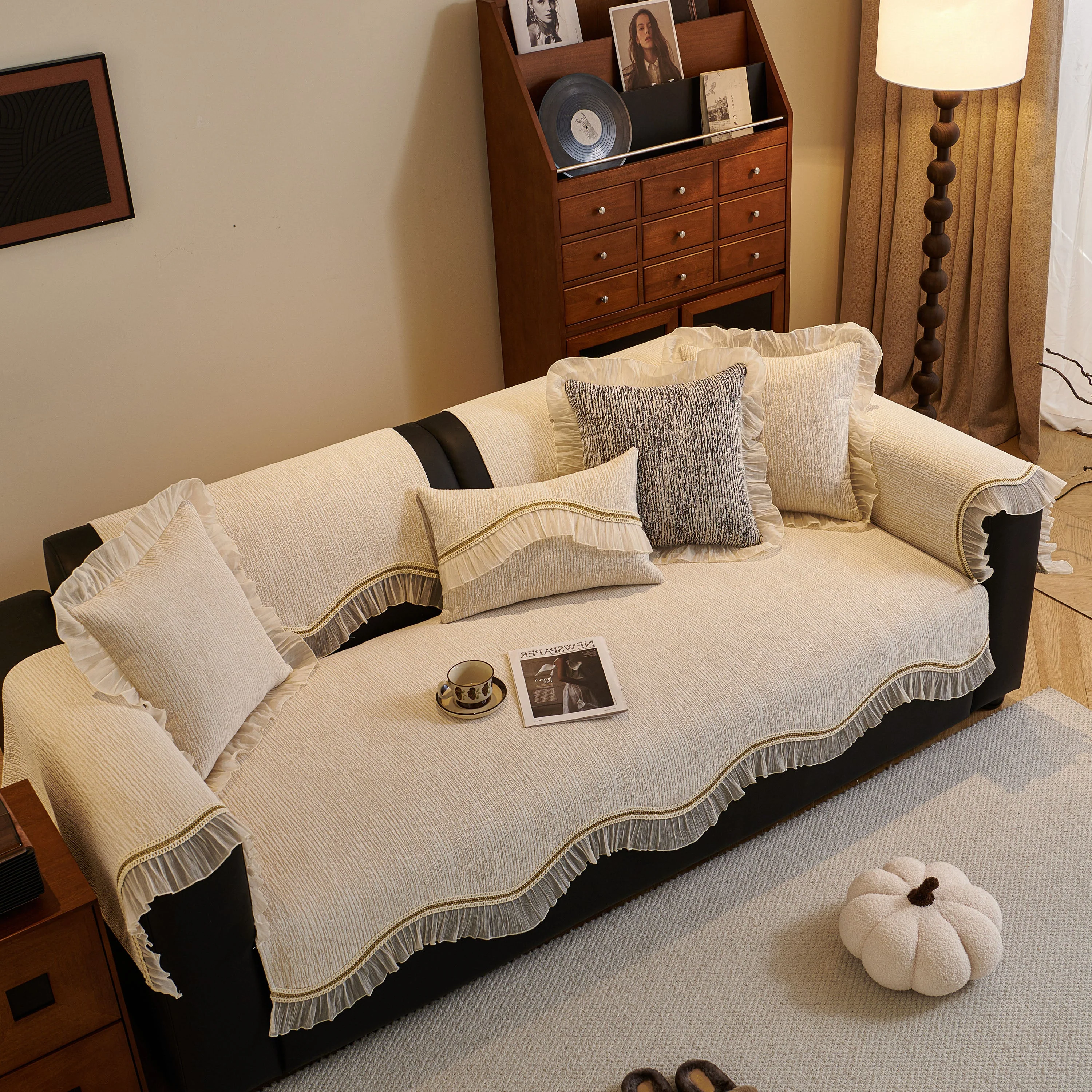 French Vintage Style Couch Cover with Skirt,  Non-Slip Sectional Furniture Covers - Image 33