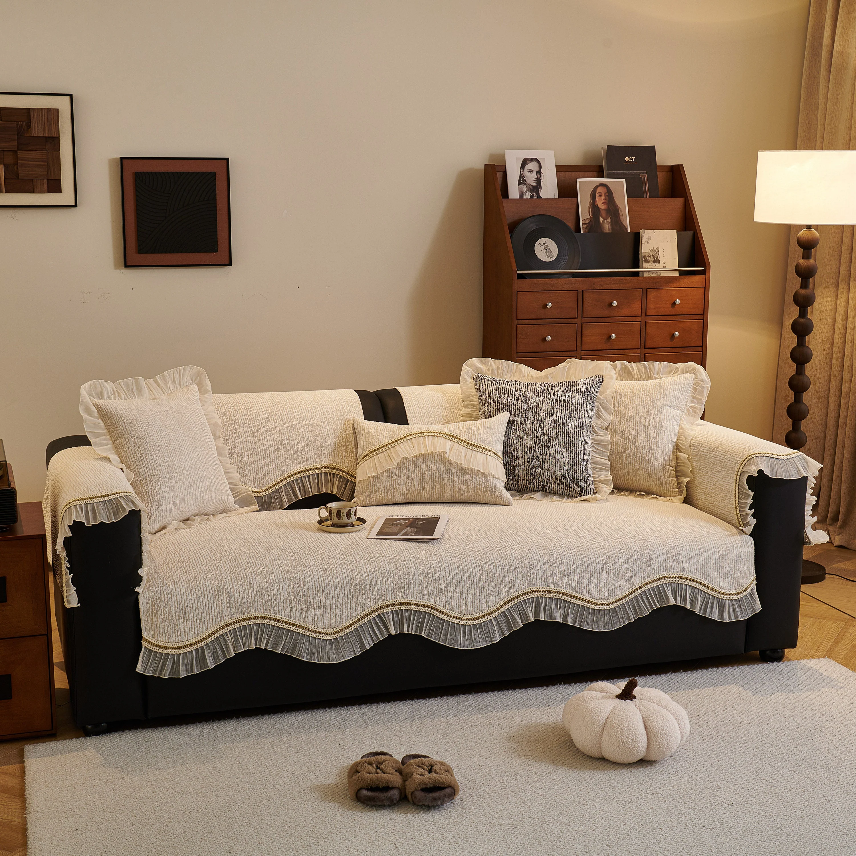 French Vintage Style Couch Cover with Skirt,  Non-Slip Sectional Furniture Covers - Image 39