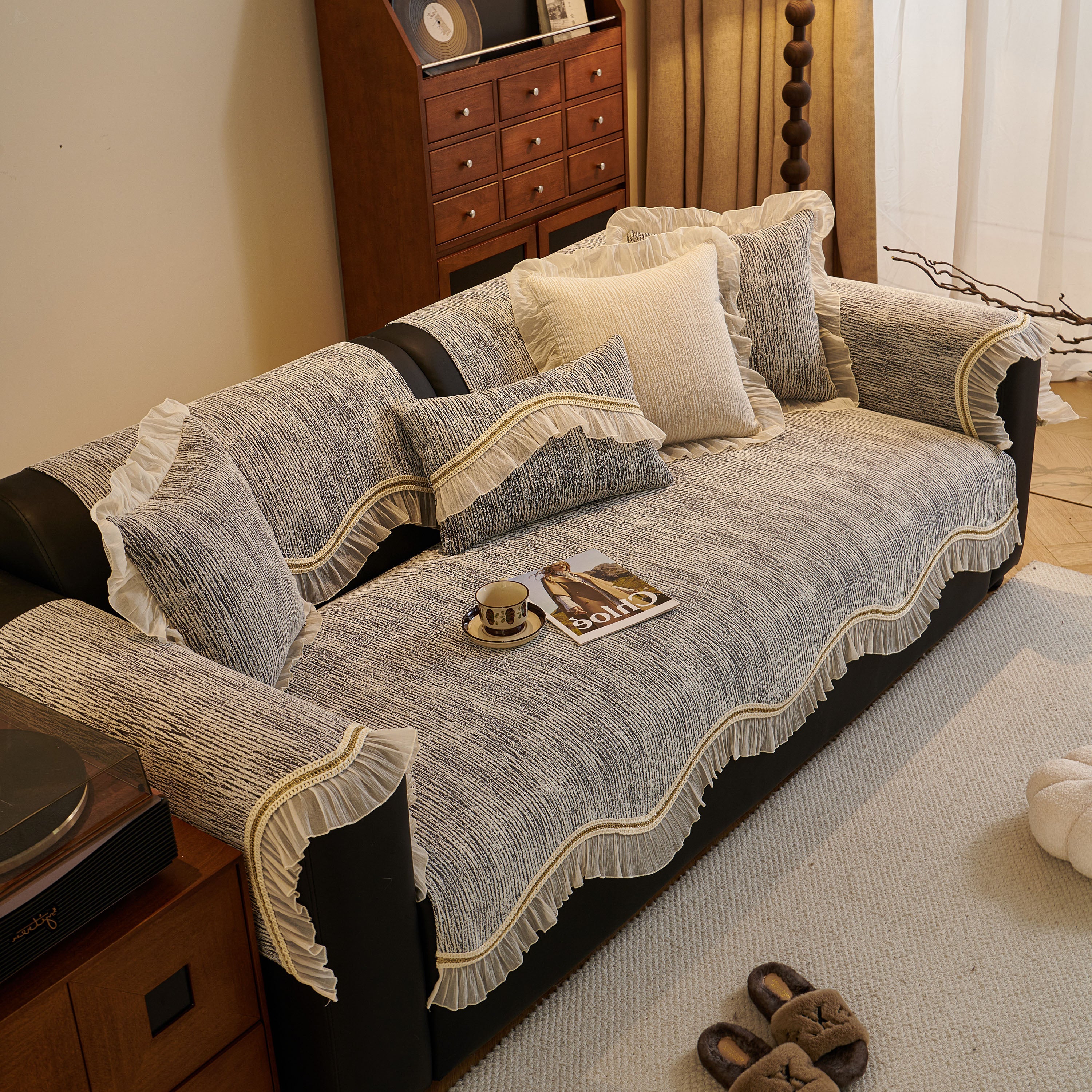 French Vintage Style Couch Cover with Skirt,  Non-Slip Sectional Furniture Covers - Image 4