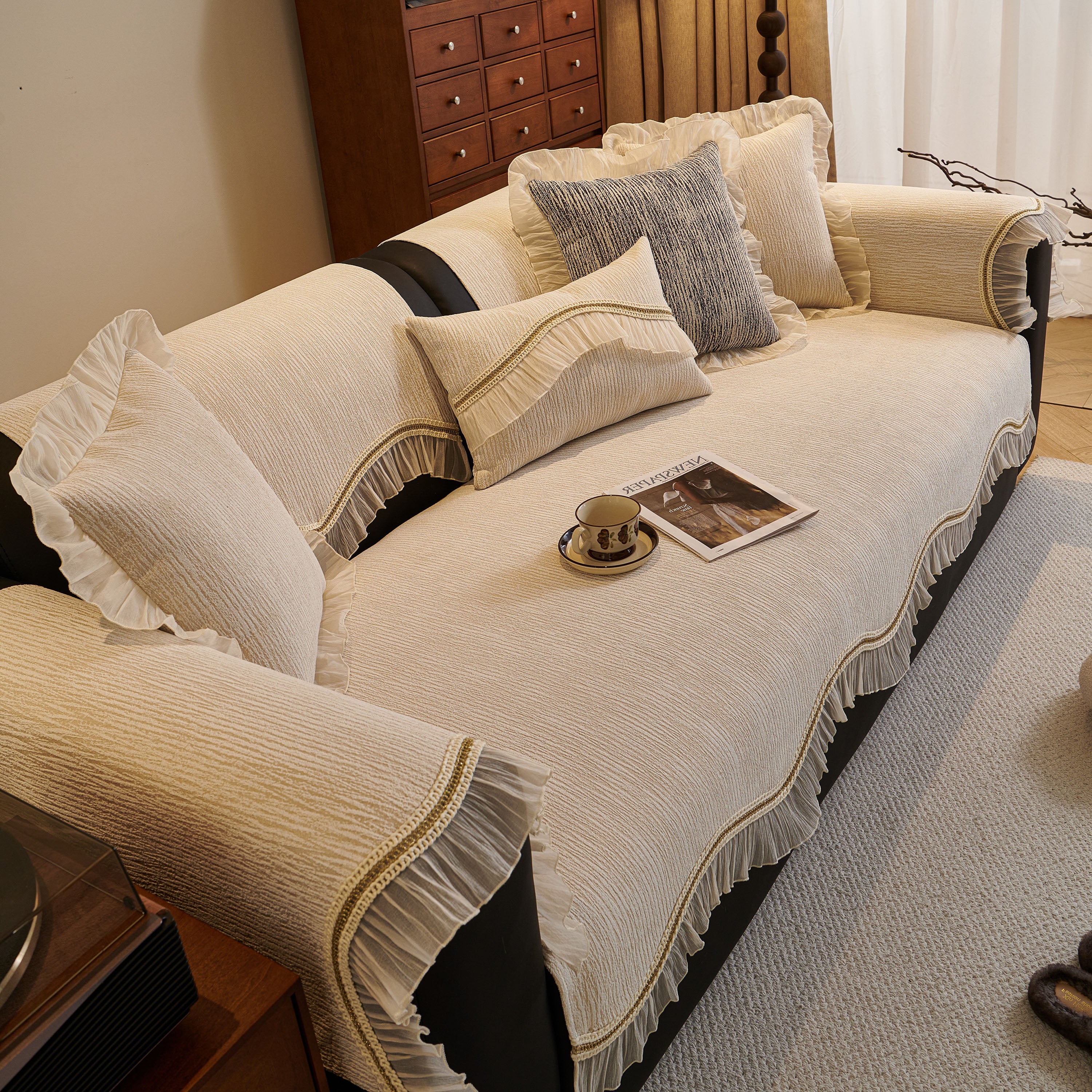 French Vintage Style Couch Cover with Skirt,  Non-Slip Sectional Furniture Covers - Image 40