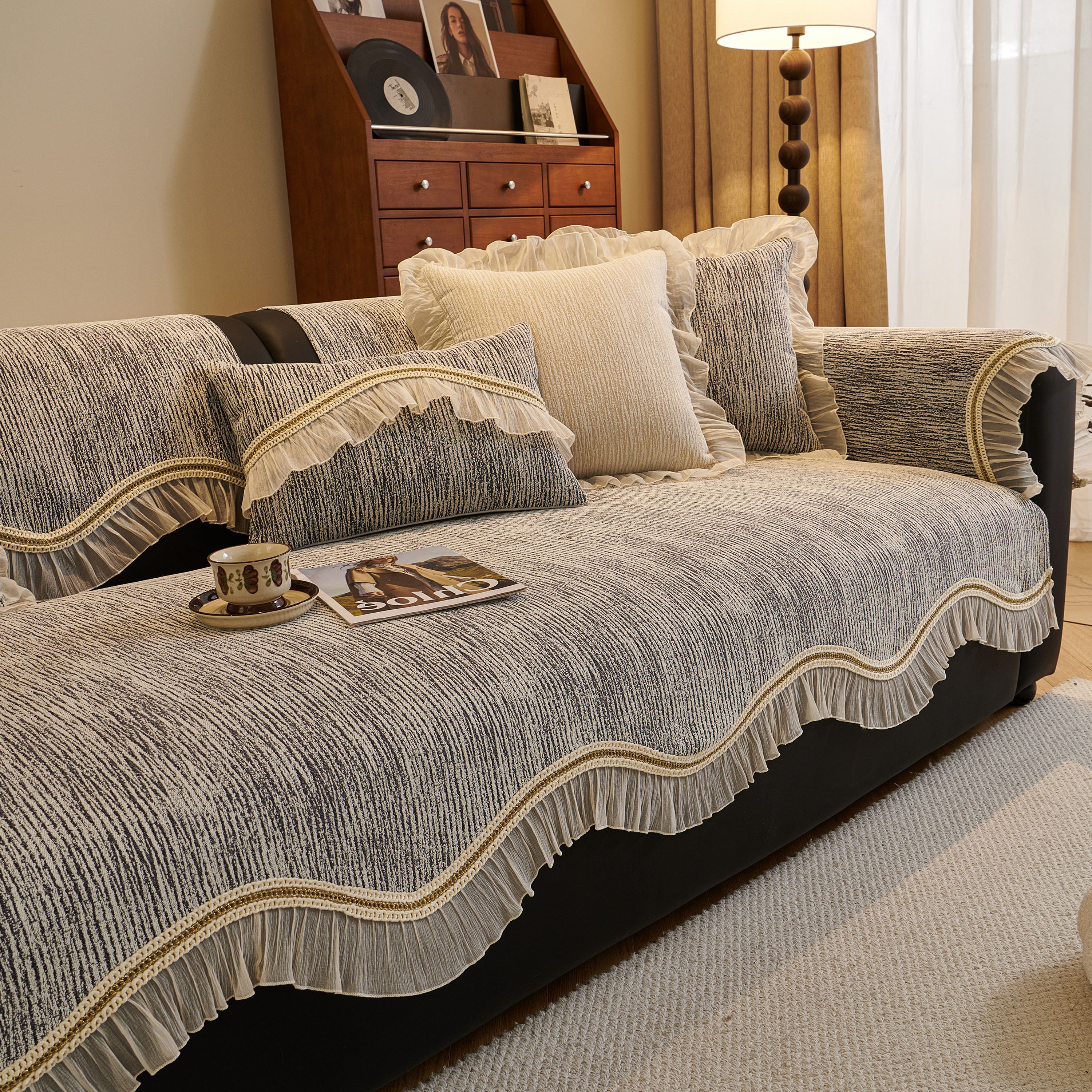 French Vintage Style Couch Cover with Skirt,  Non-Slip Sectional Furniture Covers - Image 5
