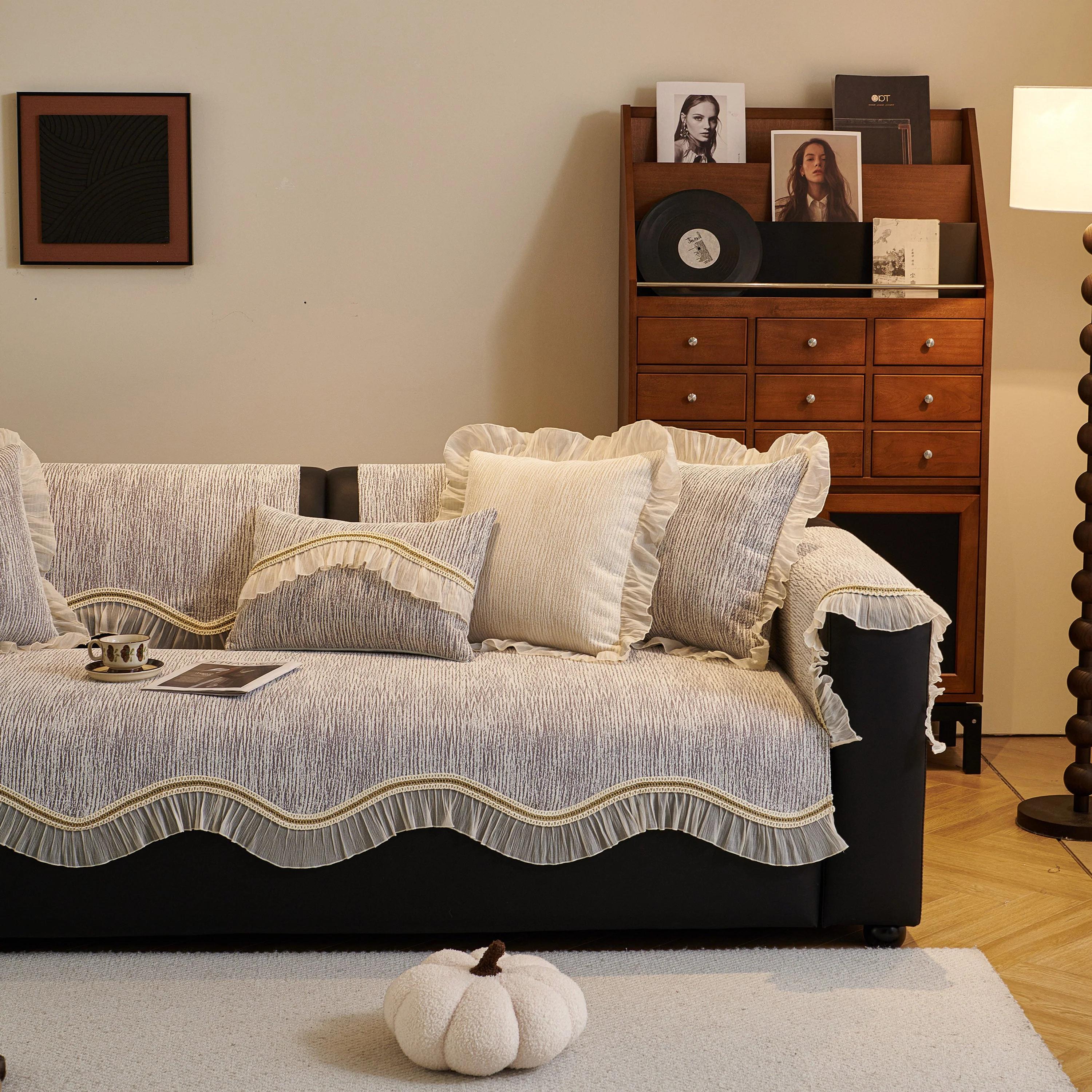 French Vintage Style Couch Cover with Skirt,  Non-Slip Sectional Furniture Covers - Image 59
