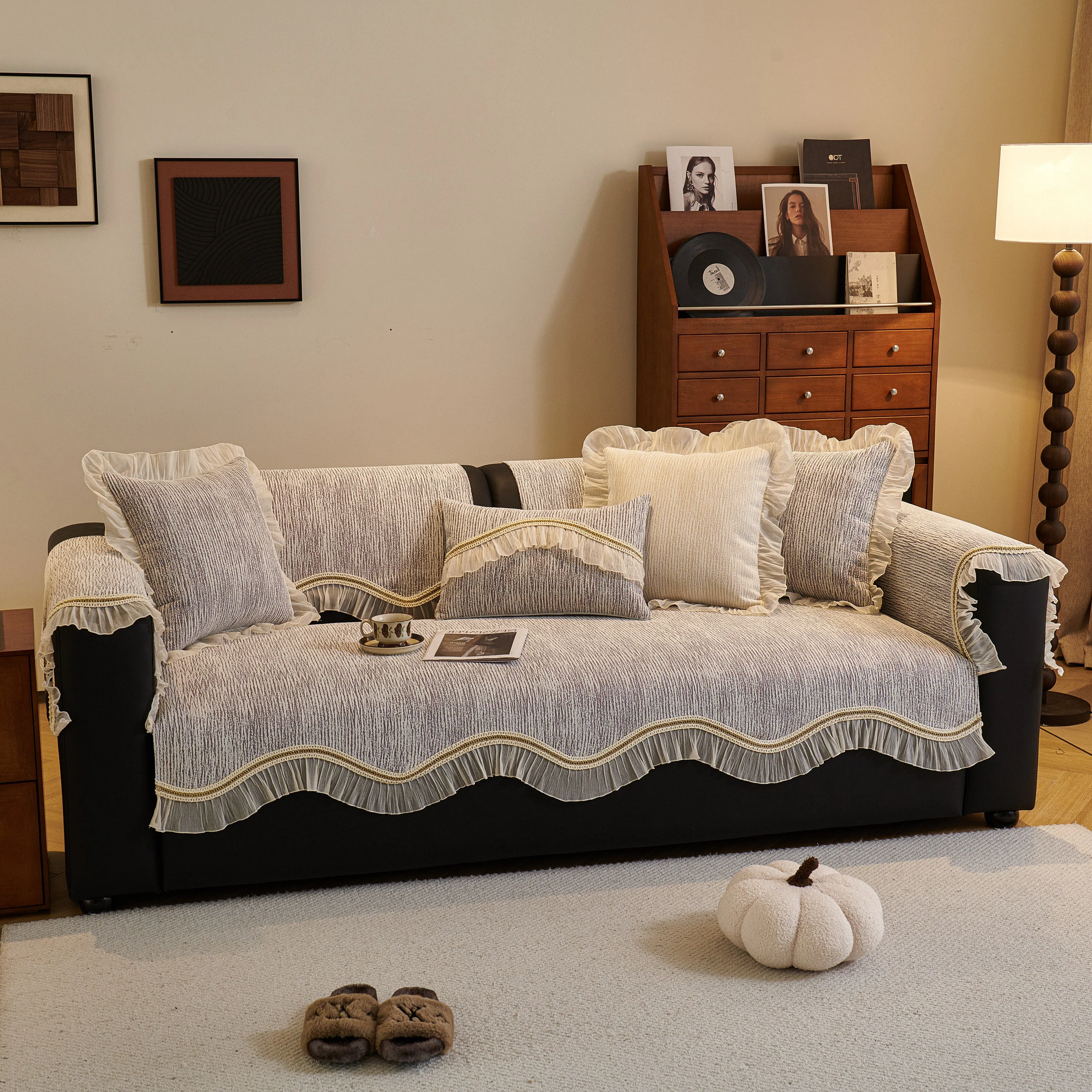 French Vintage Style Couch Cover with Skirt,  Non-Slip Sectional Furniture Covers - Image 60