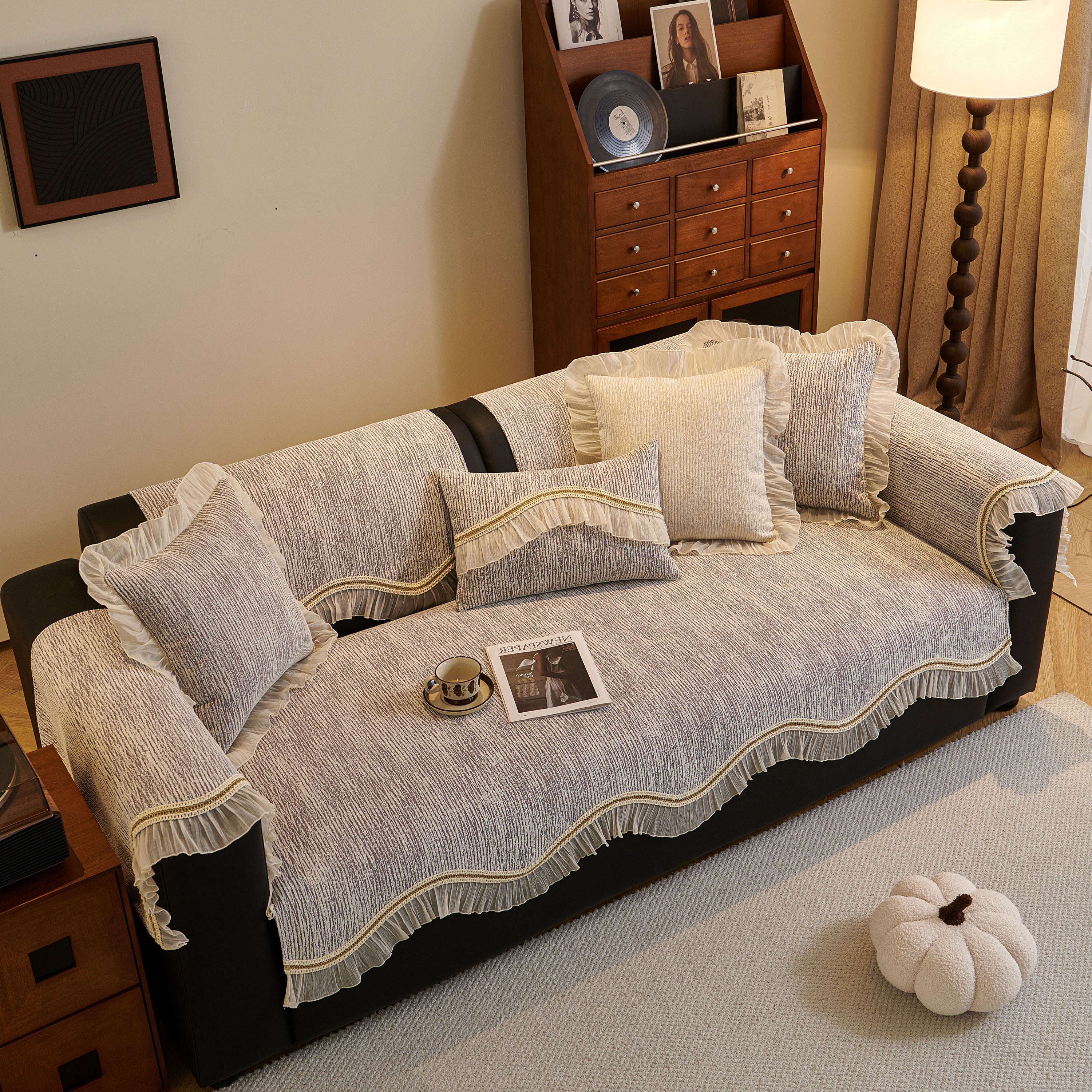 French Vintage Style Couch Cover with Skirt,  Non-Slip Sectional Furniture Covers - Image 61