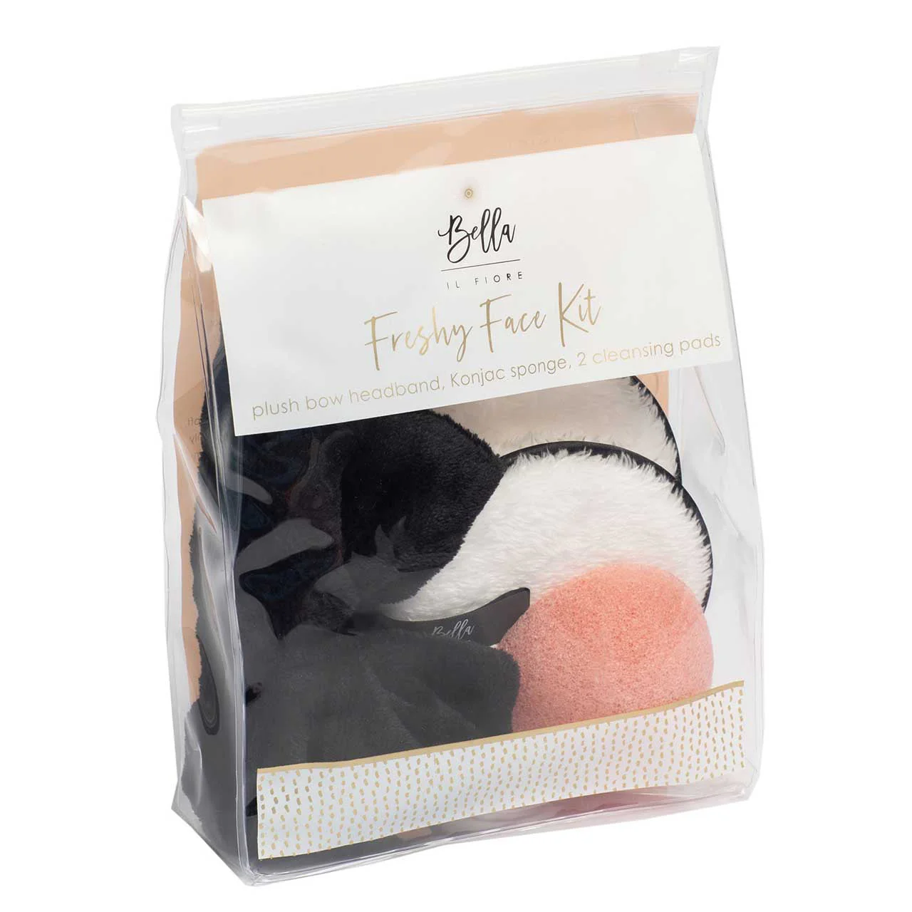 Freshy Face Set | Black Bow Headband, Pink Konjac Sponge & White Cleansing Pads Face Cleansing Kit Set - Image 2
