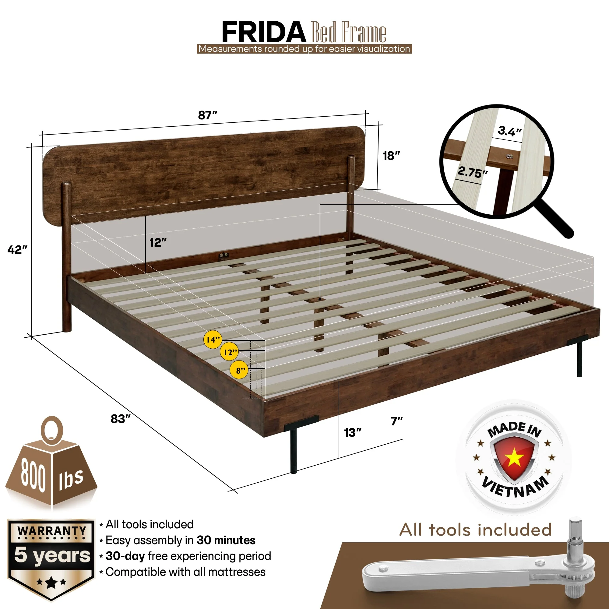 Frida Deluxe Solid Wood Bed Frame - Premium Quality Craftsmanship and Timeless Elegance - Image 13