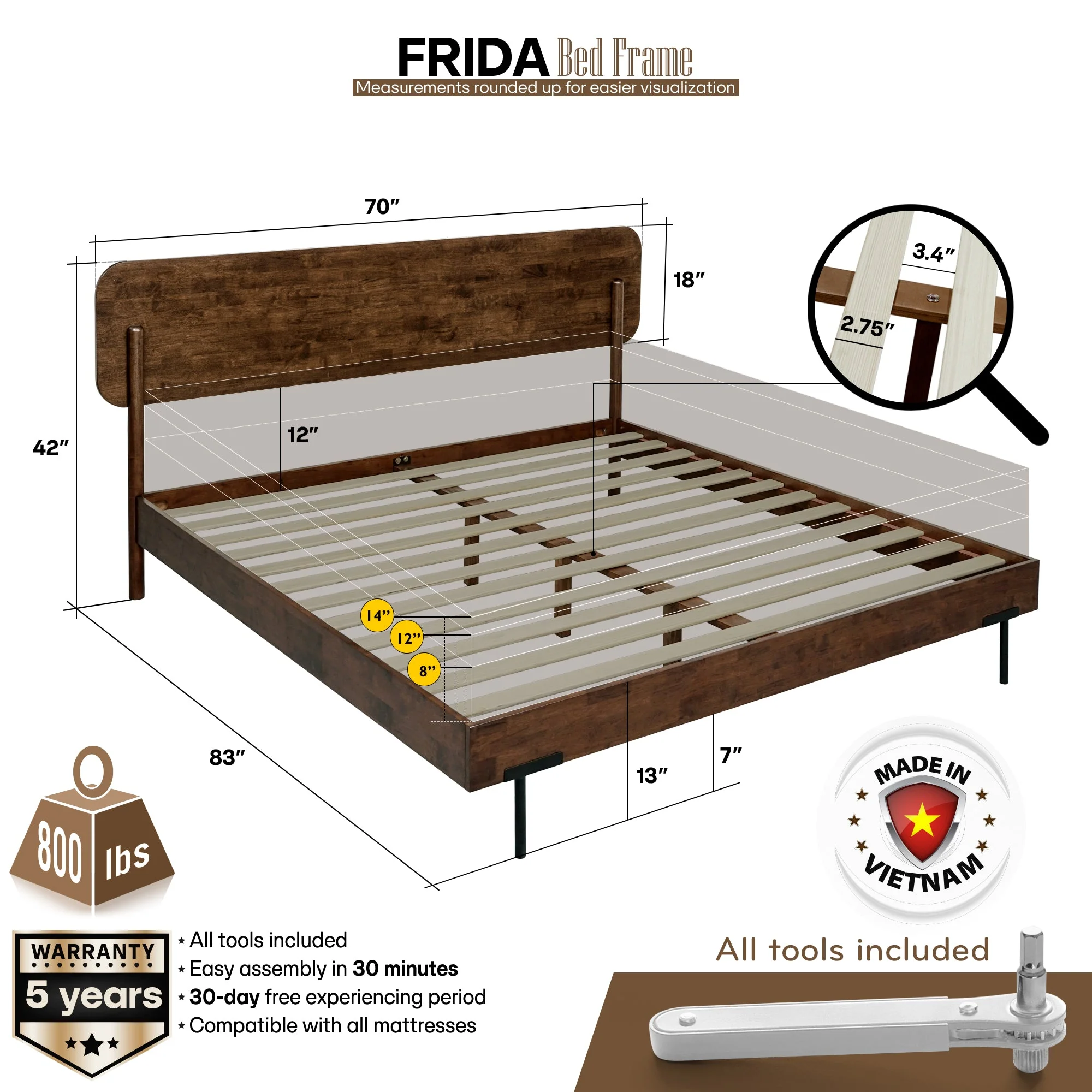 Frida Deluxe Solid Wood Bed Frame - Premium Quality Craftsmanship and Timeless Elegance - Image 14