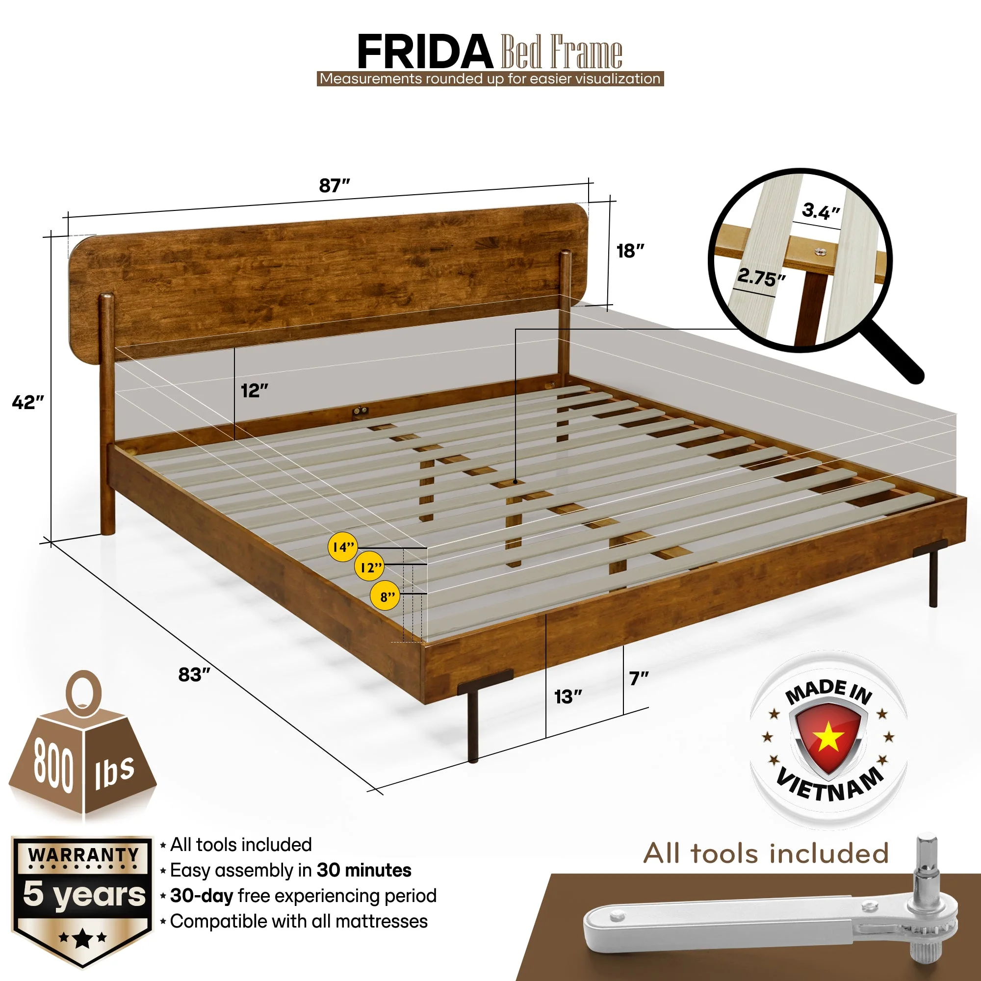 Frida Deluxe Solid Wood Bed Frame - Premium Quality Craftsmanship and Timeless Elegance - Image 3