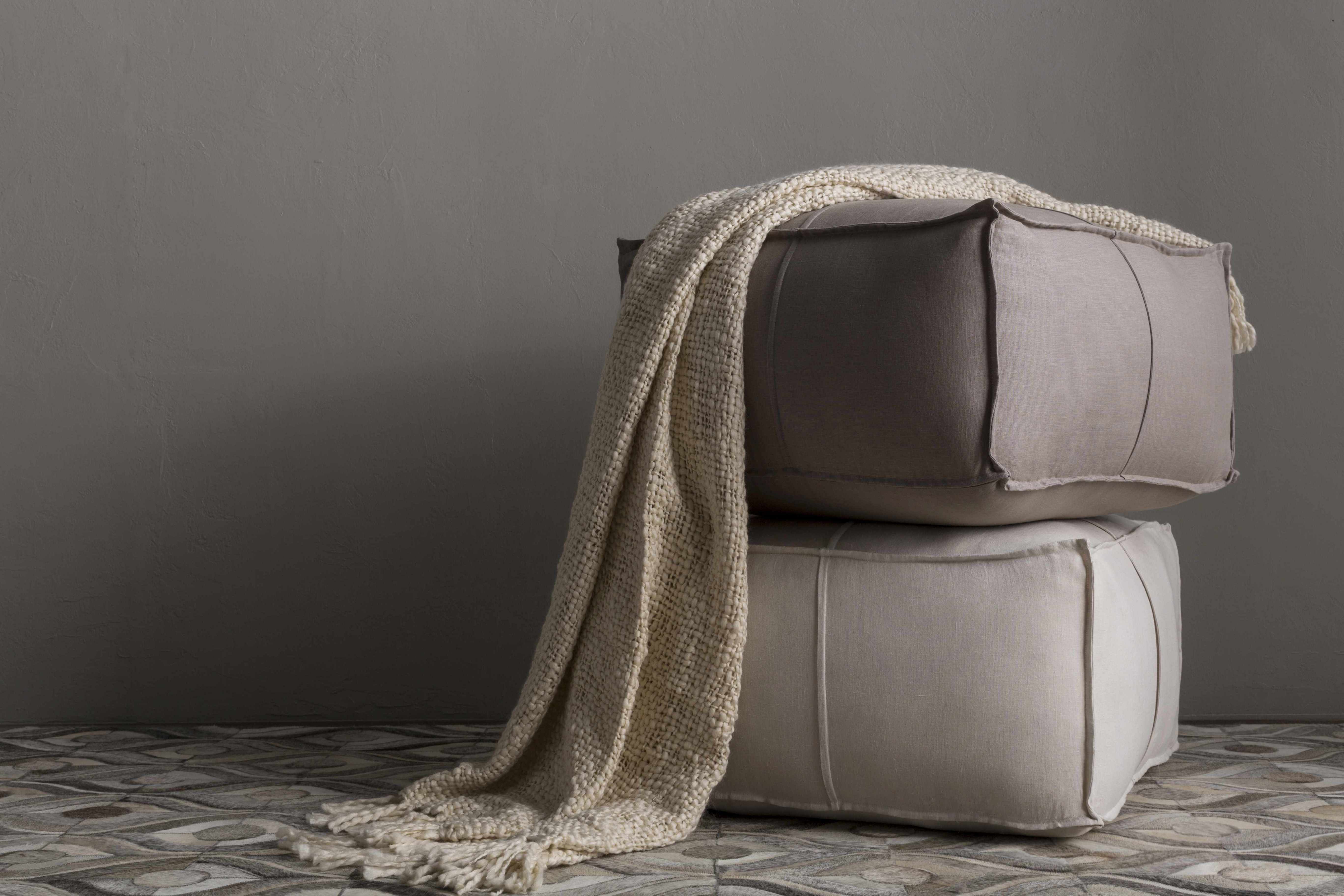 Friendsville Solid & Striped Ivory Pouf - Image 4
