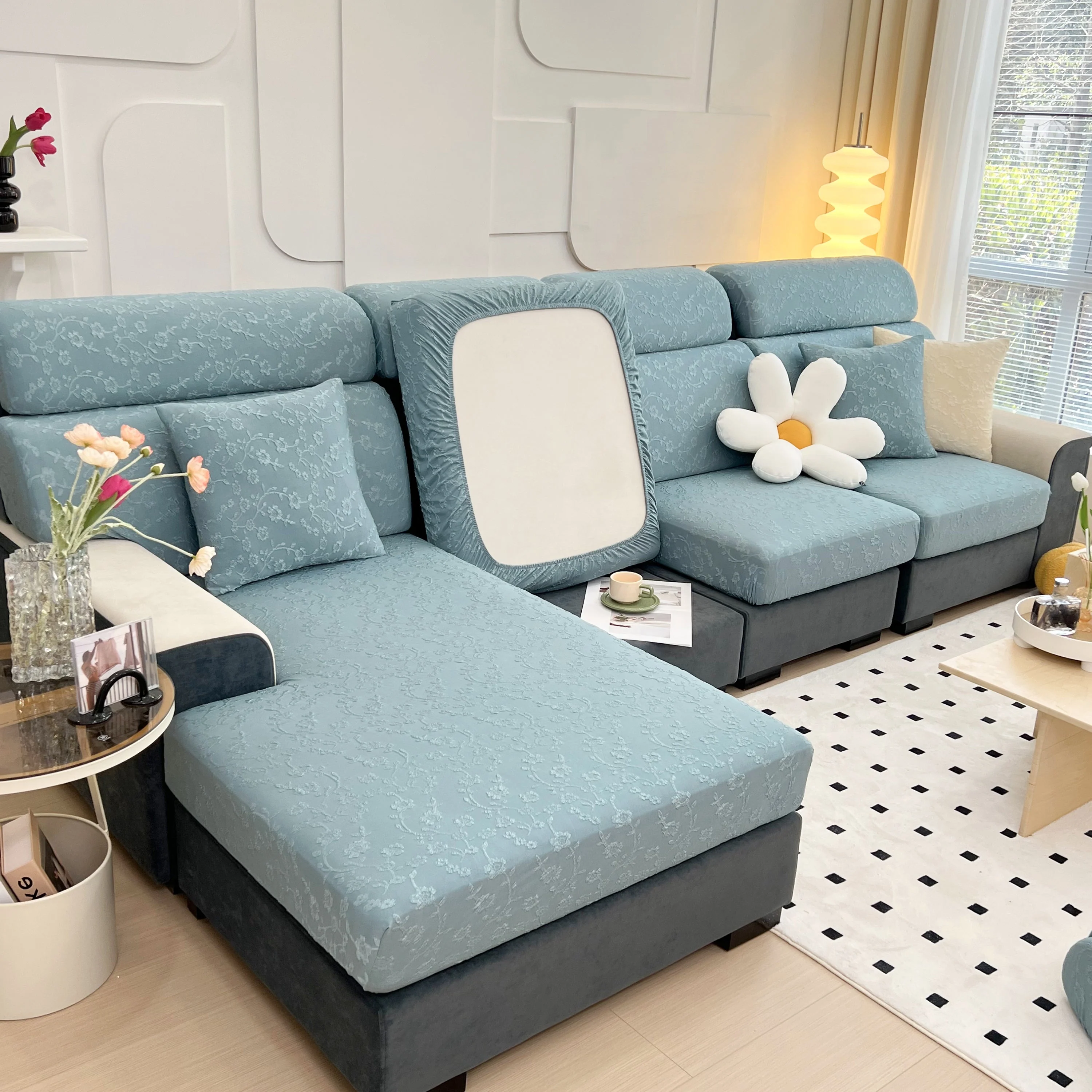 Frost Flower Cooling Silk Fabric Stretch Cushion Cover, Non-Slip Furniture Protector for Kids, Chaise Lounge Cushion Covers - Image 23