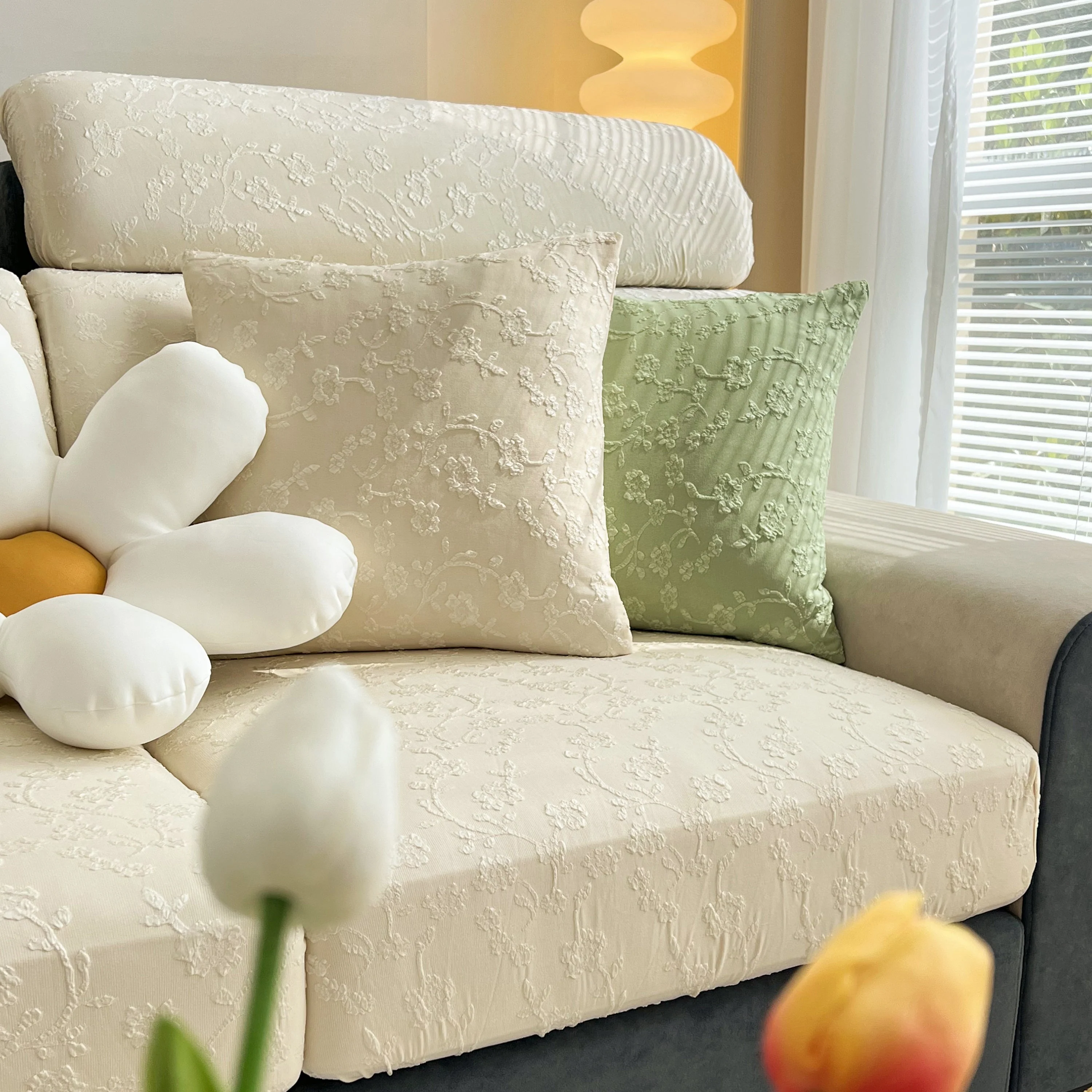Frost Flower Cooling Silk Fabric Stretch Cushion Cover, Non-Slip Furniture Protector for Kids, Chaise Lounge Cushion Covers - Image 3