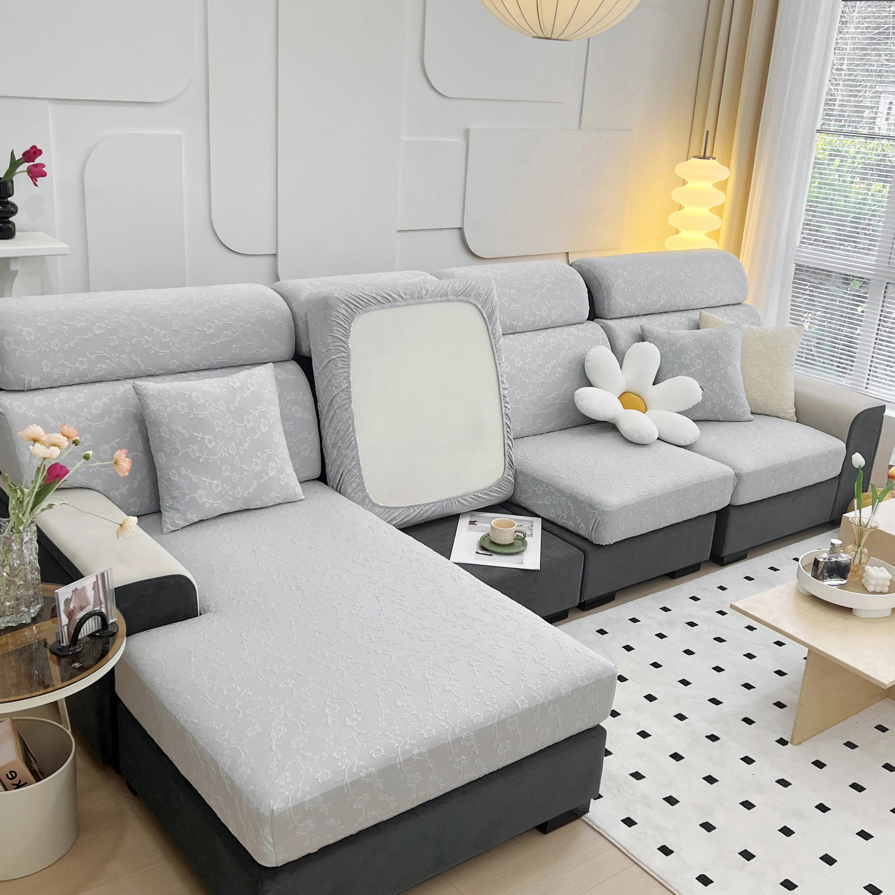 Frost Flower Cooling Silk Fabric Stretch Cushion Cover, Non-Slip Furniture Protector for Kids, Chaise Lounge Cushion Covers - Image 31