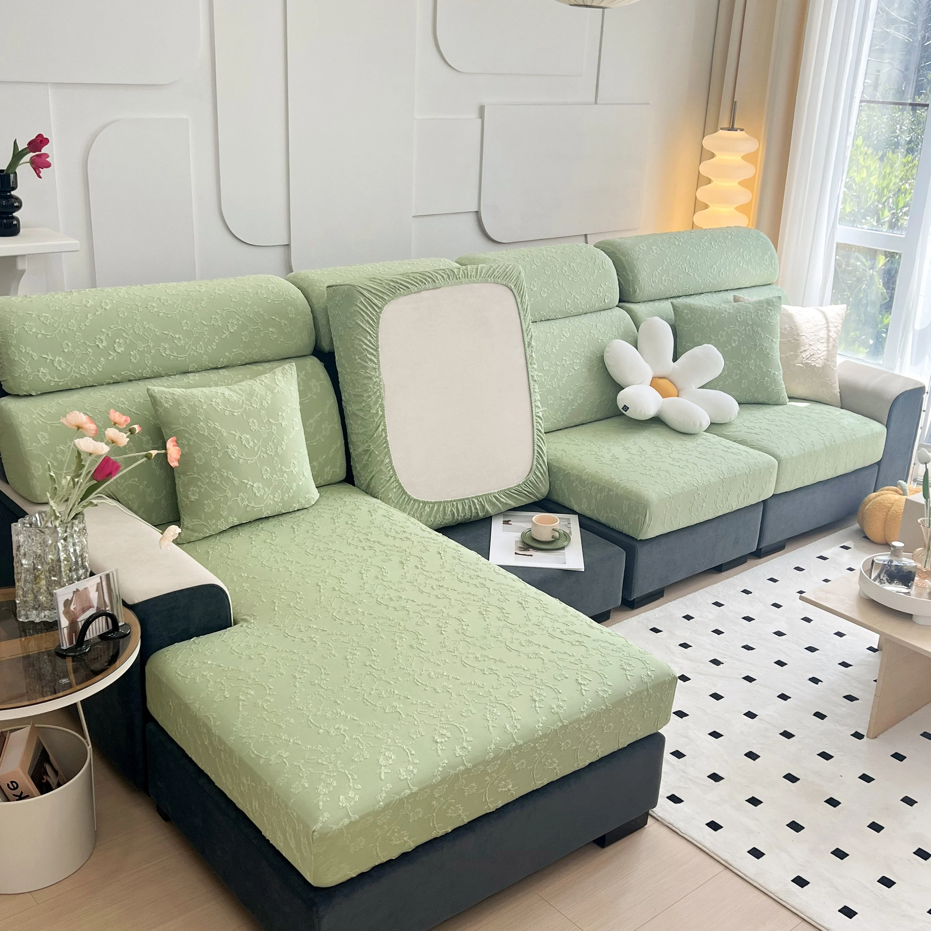 Frost Flower Cooling Silk Fabric Stretch Cushion Cover, Non-Slip Furniture Protector for Kids, Chaise Lounge Cushion Covers - Image 35