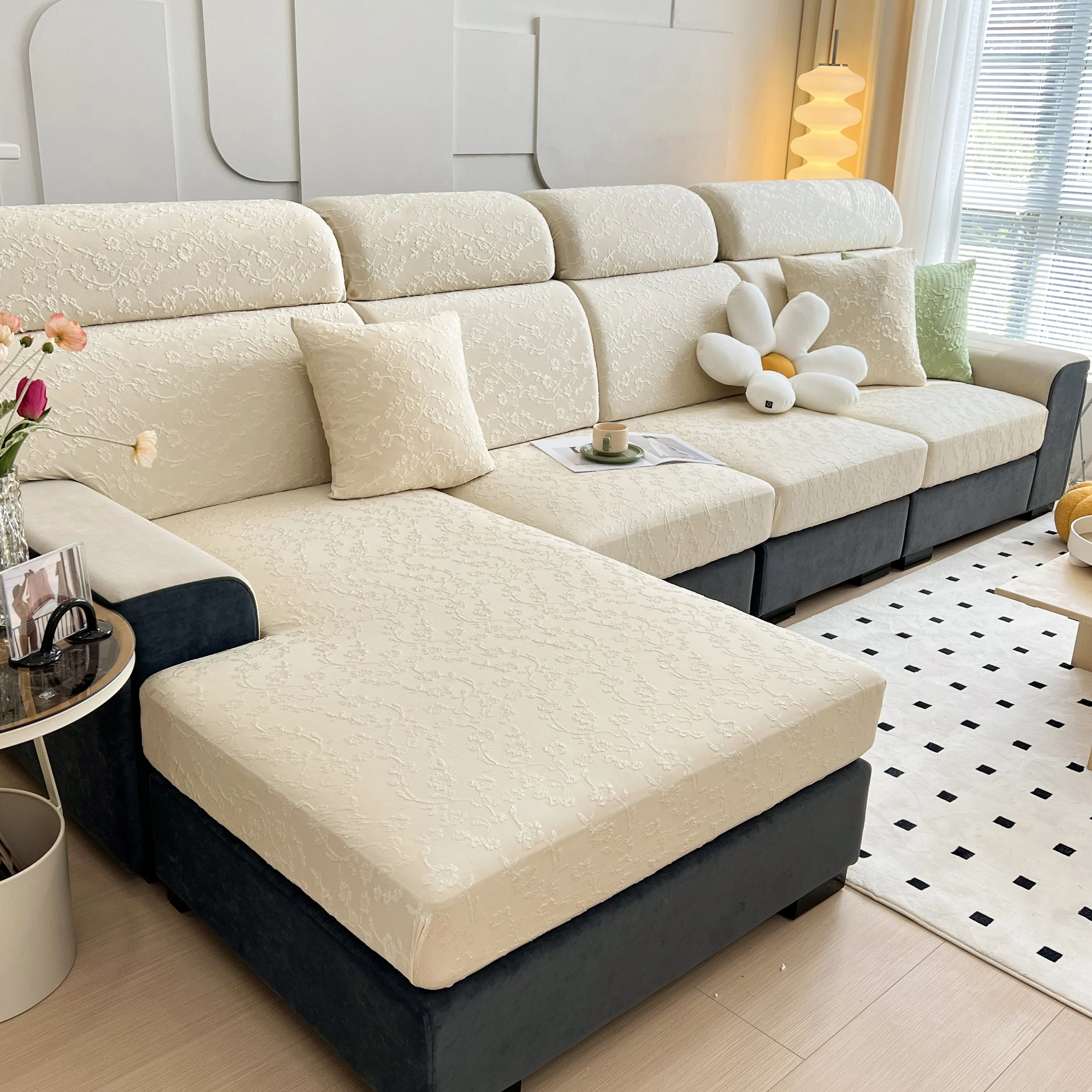 Frost Flower Cooling Silk Fabric Stretch Cushion Cover, Non-Slip Furniture Protector for Kids, Chaise Lounge Cushion Covers - Image 4
