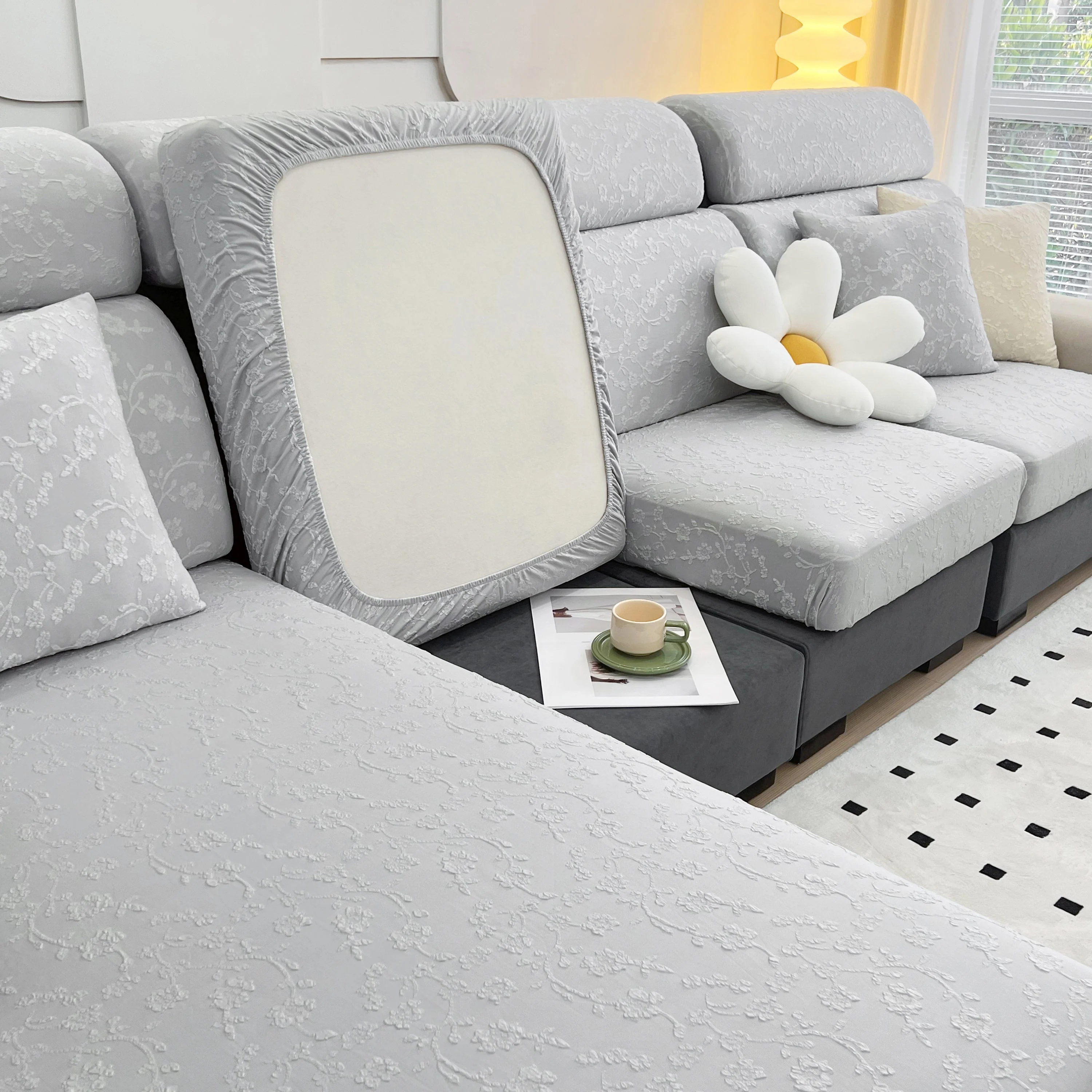 Frost Flower Cooling Silk Fabric Stretch Cushion Cover, Non-Slip Furniture Protector for Kids, Chaise Lounge Cushion Covers - Image 40