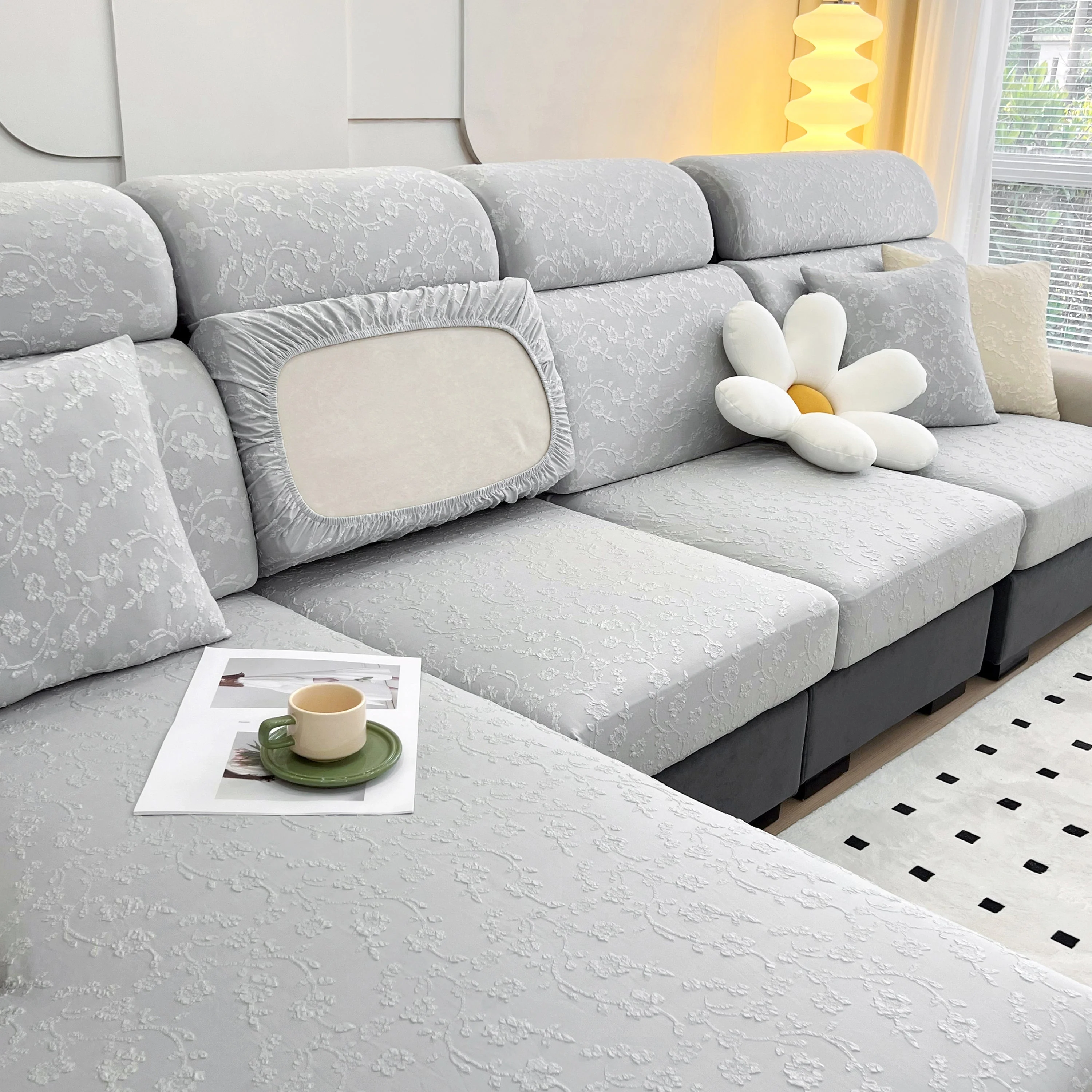 Frost Flower Cooling Silk Fabric Stretch Cushion Cover, Non-Slip Furniture Protector for Kids, Chaise Lounge Cushion Covers - Image 41