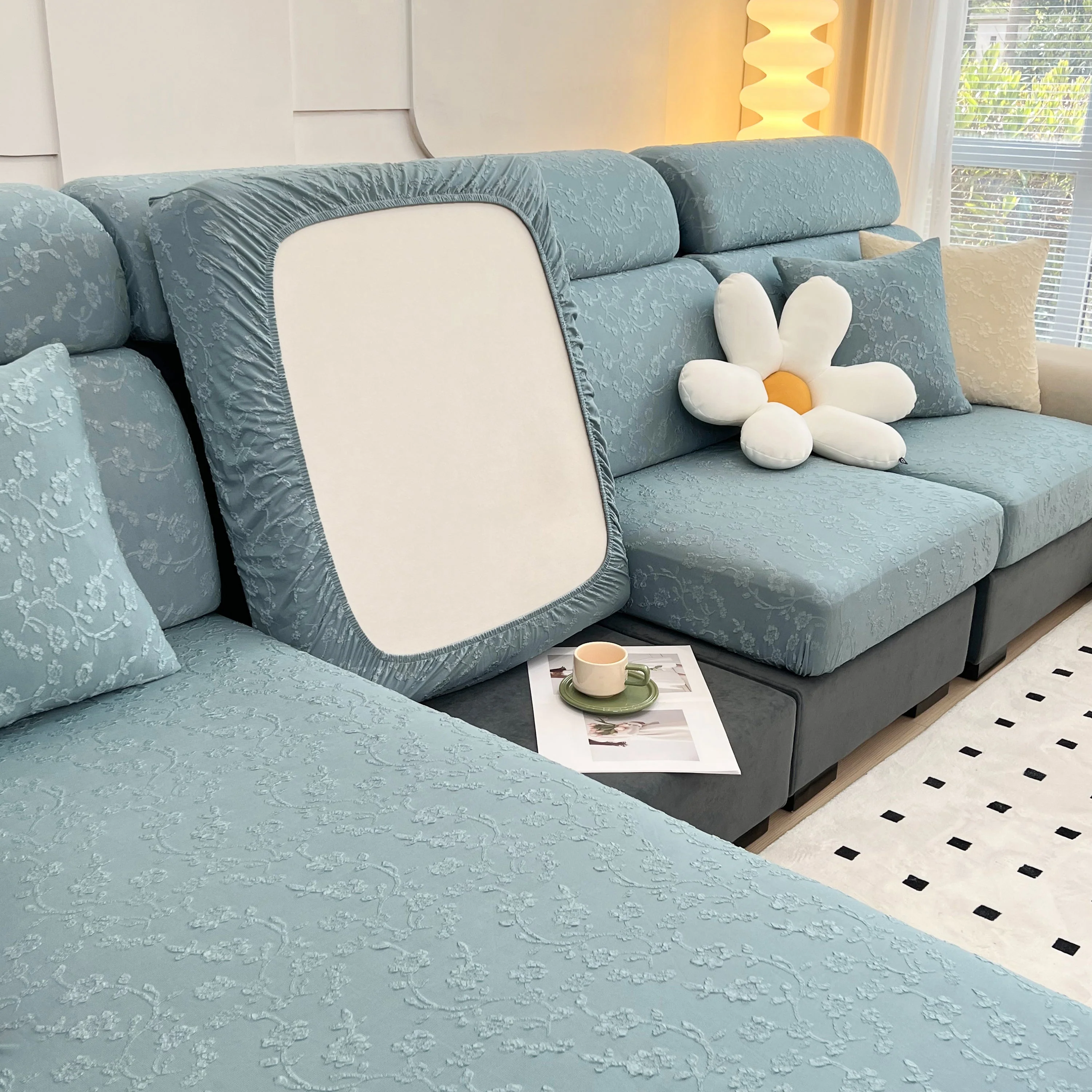 Frost Flower Cooling Silk Fabric Stretch Cushion Cover, Non-Slip Furniture Protector for Kids, Chaise Lounge Cushion Covers - Image 42