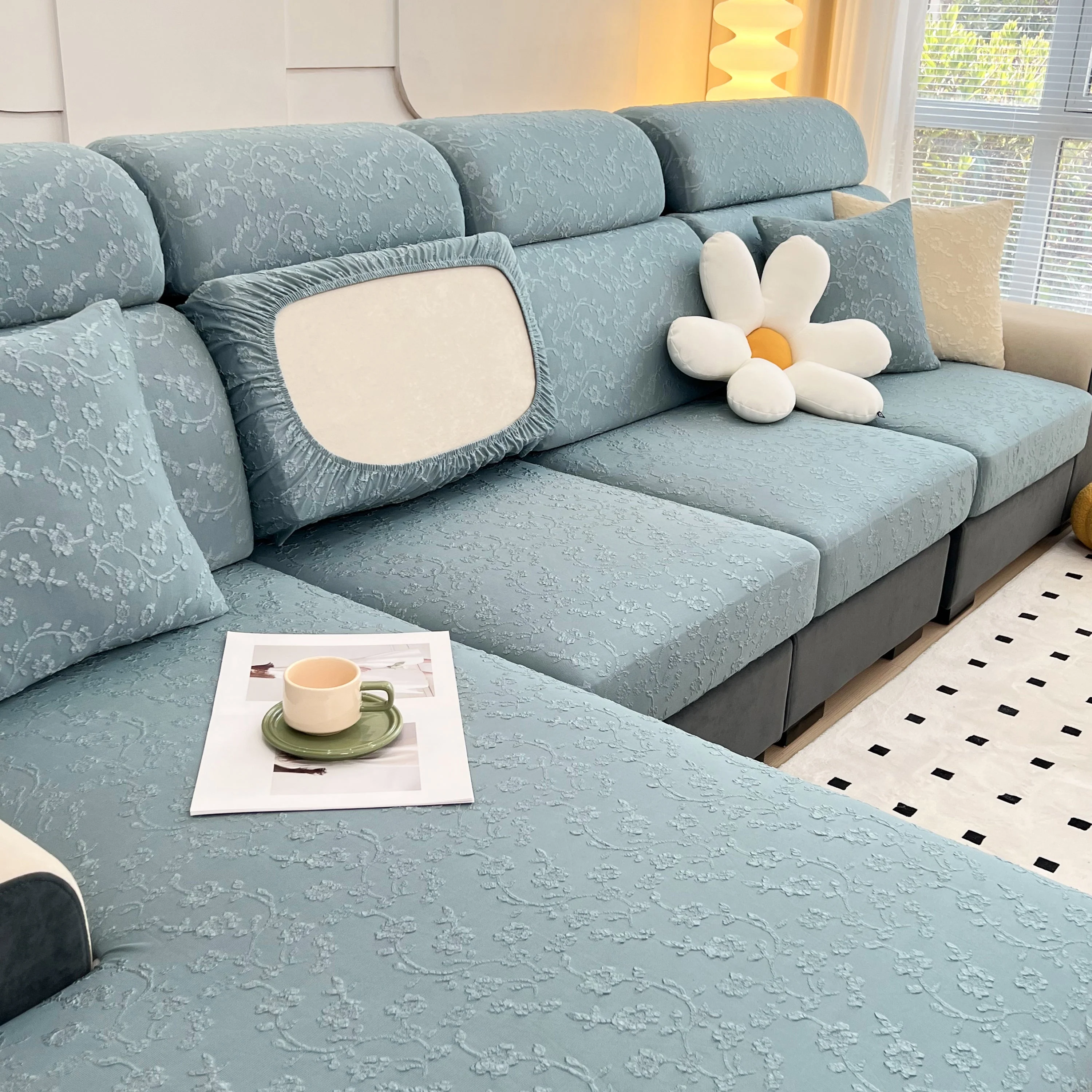 Frost Flower Cooling Silk Fabric Stretch Cushion Cover, Non-Slip Furniture Protector for Kids, Chaise Lounge Cushion Covers - Image 43