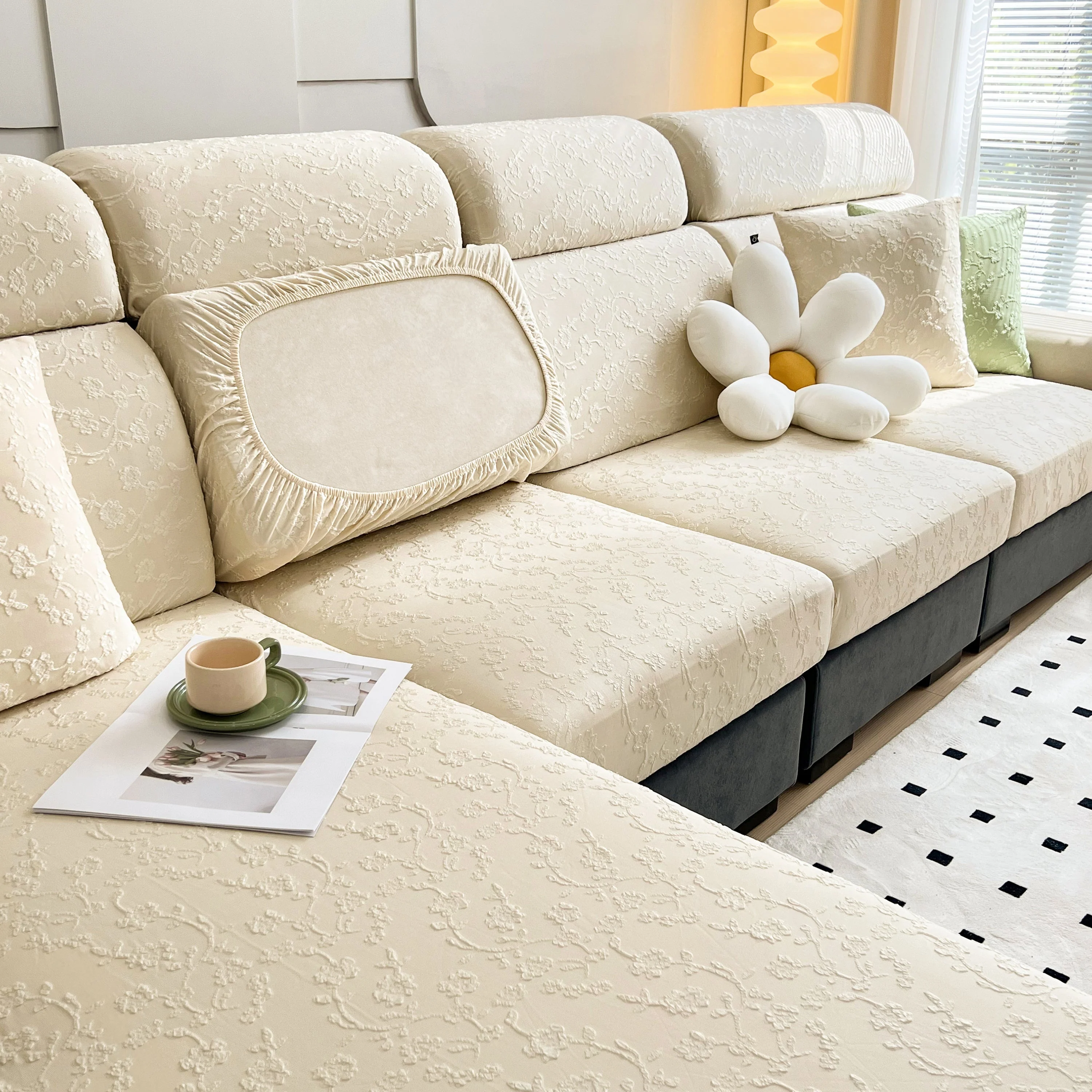 Frost Flower Cooling Silk Fabric Stretch Cushion Cover, Non-Slip Furniture Protector for Kids, Chaise Lounge Cushion Covers - Image 46