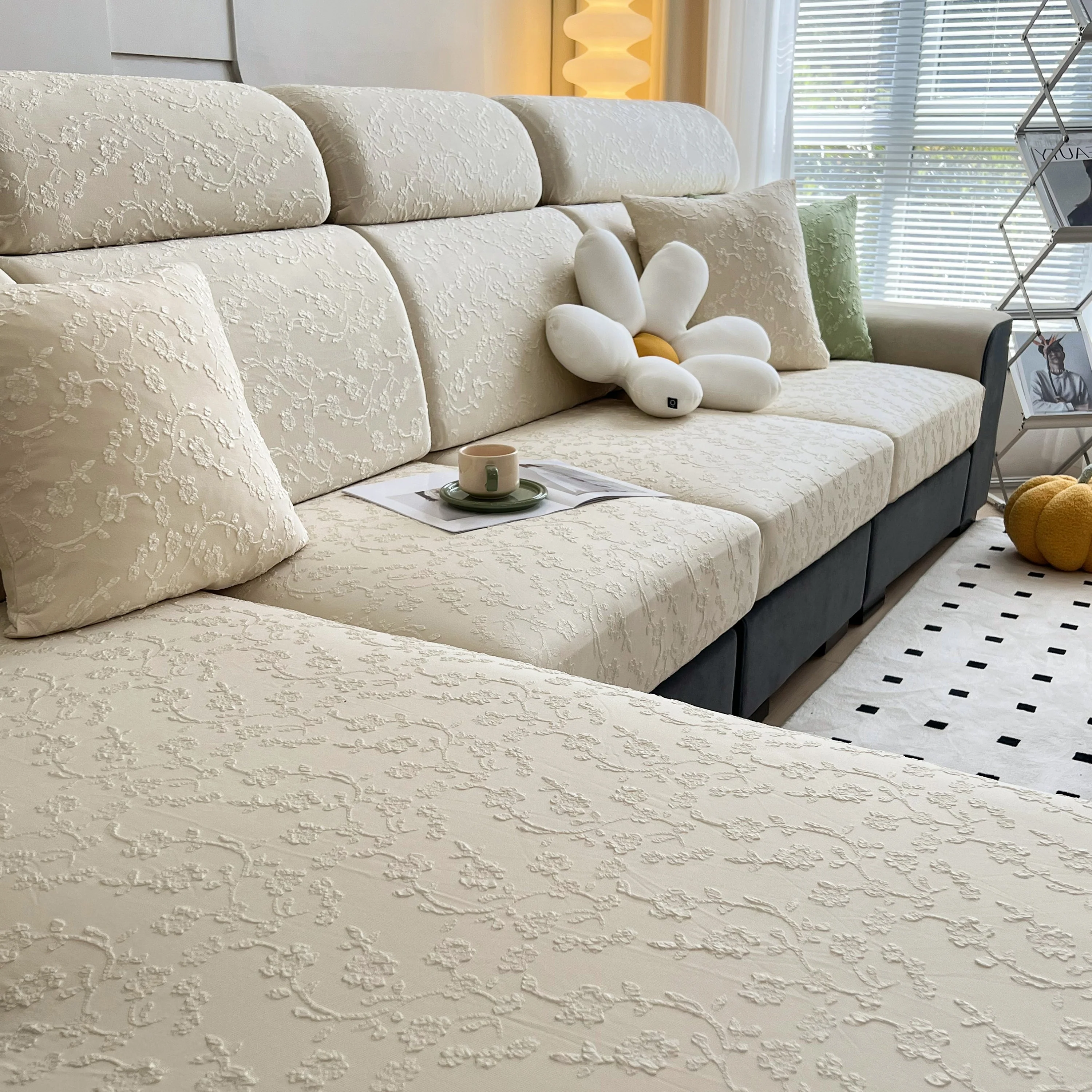 Frost Flower Cooling Silk Fabric Stretch Cushion Cover, Non-Slip Furniture Protector for Kids, Chaise Lounge Cushion Covers - Image 5