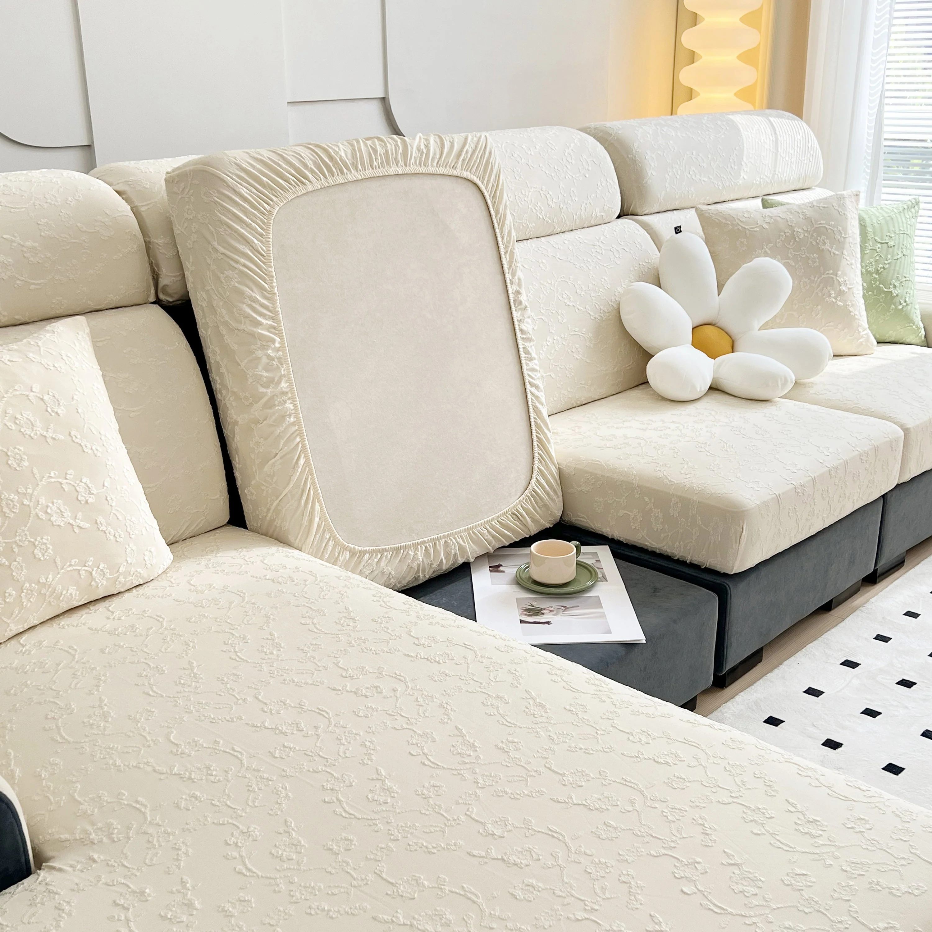 Frost Flower Cooling Silk Fabric Stretch Cushion Cover, Non-Slip Furniture Protector for Kids, Chaise Lounge Cushion Covers - Image 50