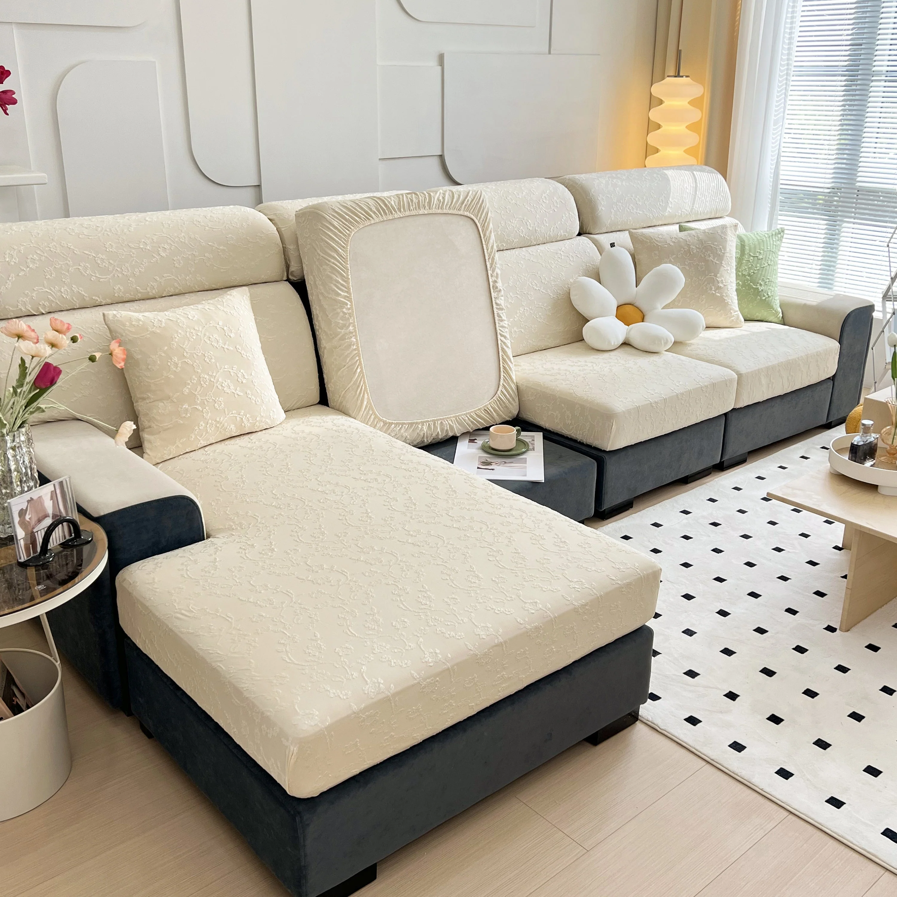 Frost Flower Cooling Silk Fabric Stretch Cushion Cover, Non-Slip Furniture Protector for Kids, Chaise Lounge Cushion Covers - Image 6