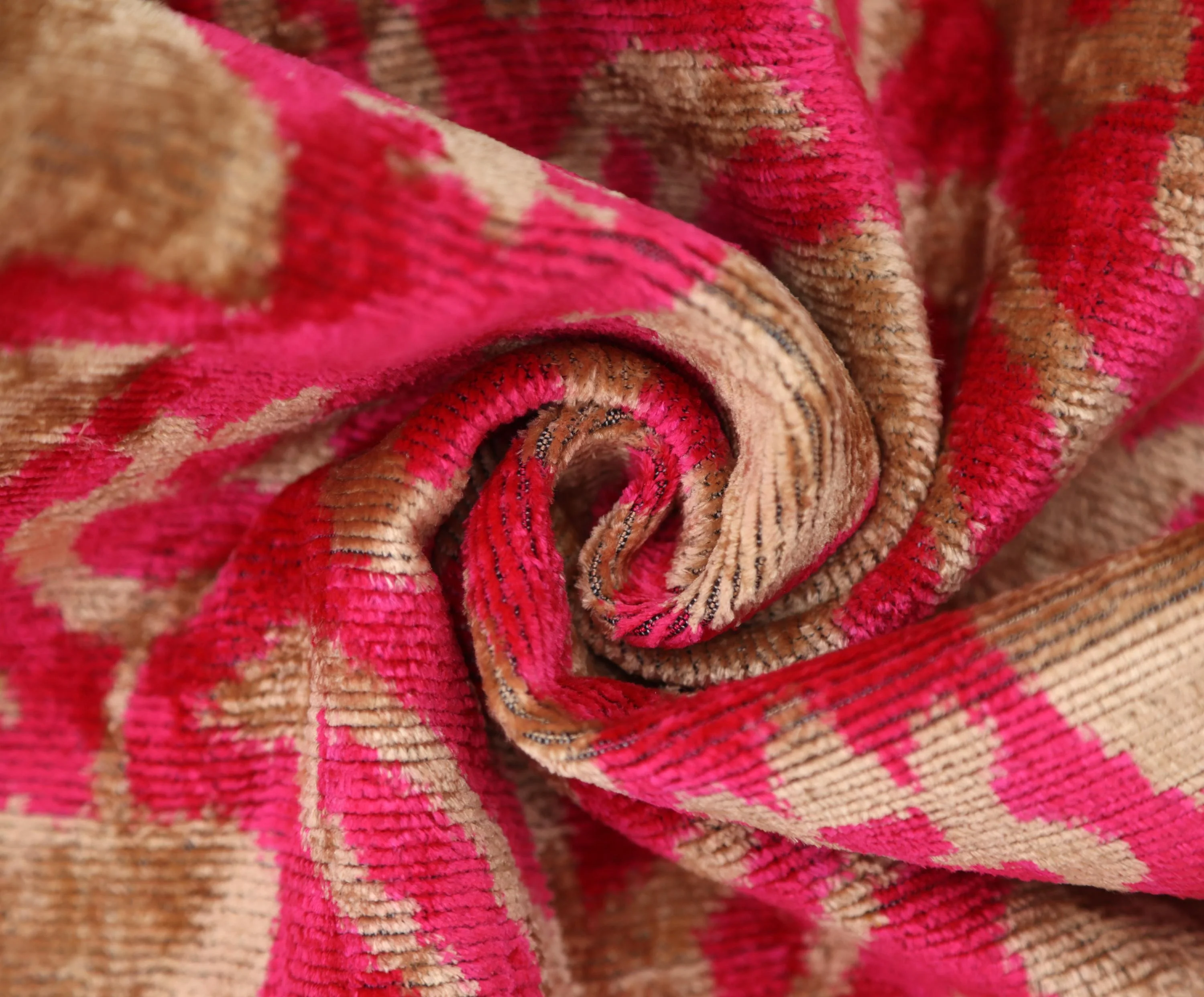 Fuchsia Beige Silk Velvet Lumbar Pillow – 16x24 Handmade Ikat Luxury Cushion - Image 2