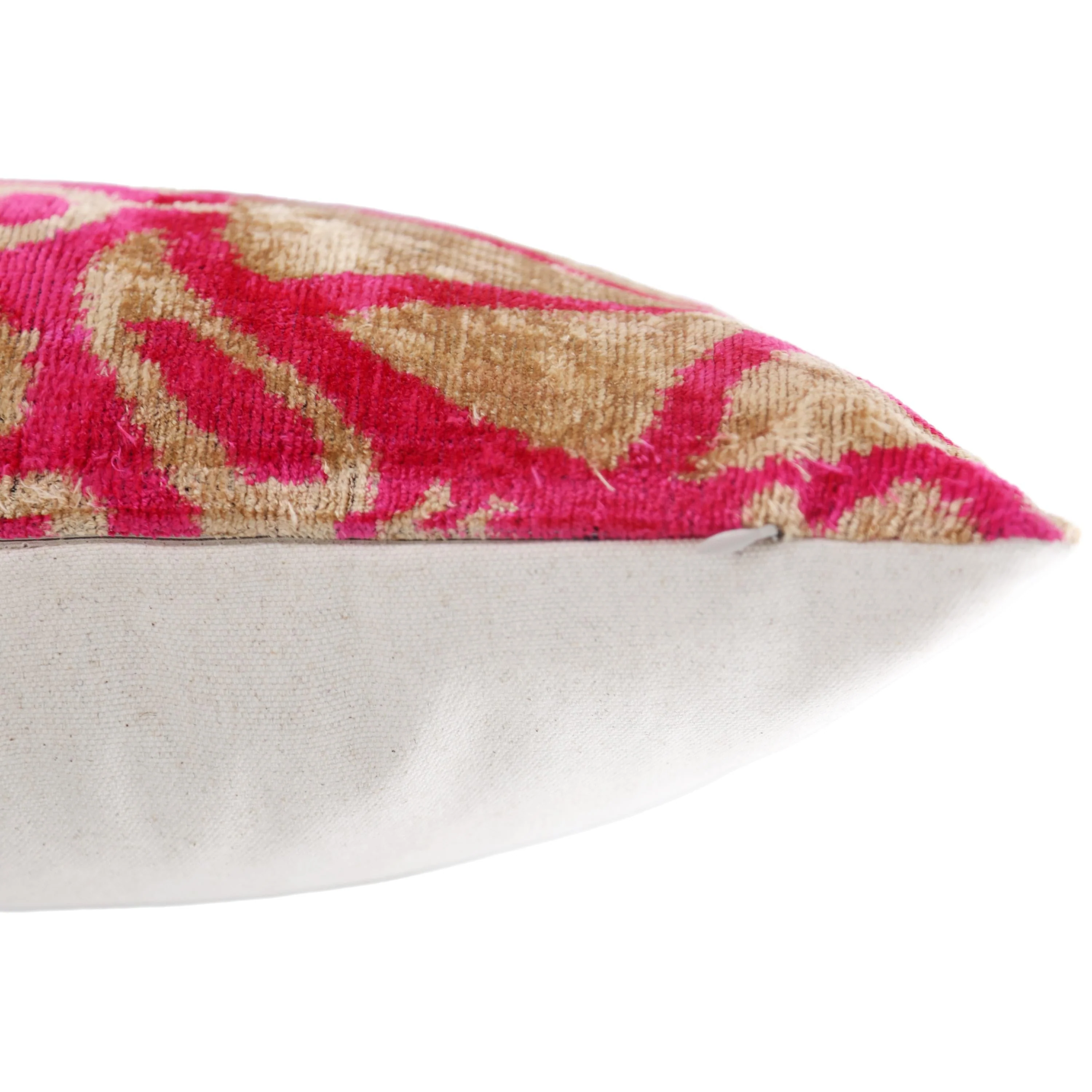 Fuchsia Beige Silk Velvet Lumbar Pillow – 16x24 Handmade Ikat Luxury Cushion - Image 6