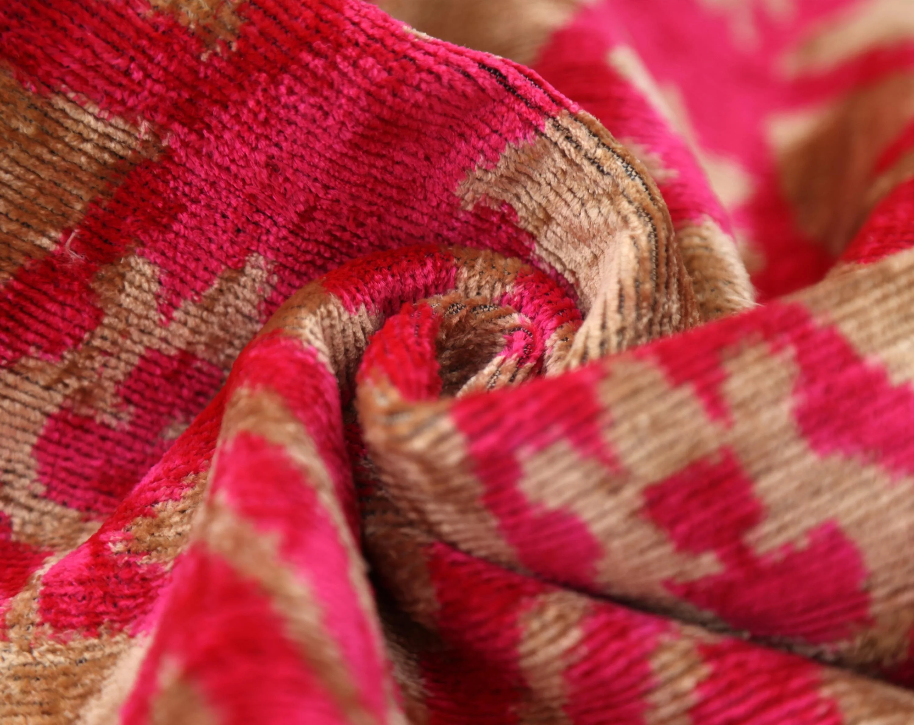 Fuchsia Beige Silk Velvet Lumbar Pillow – 16x24 Handmade Ikat Luxury Cushion - Image 7