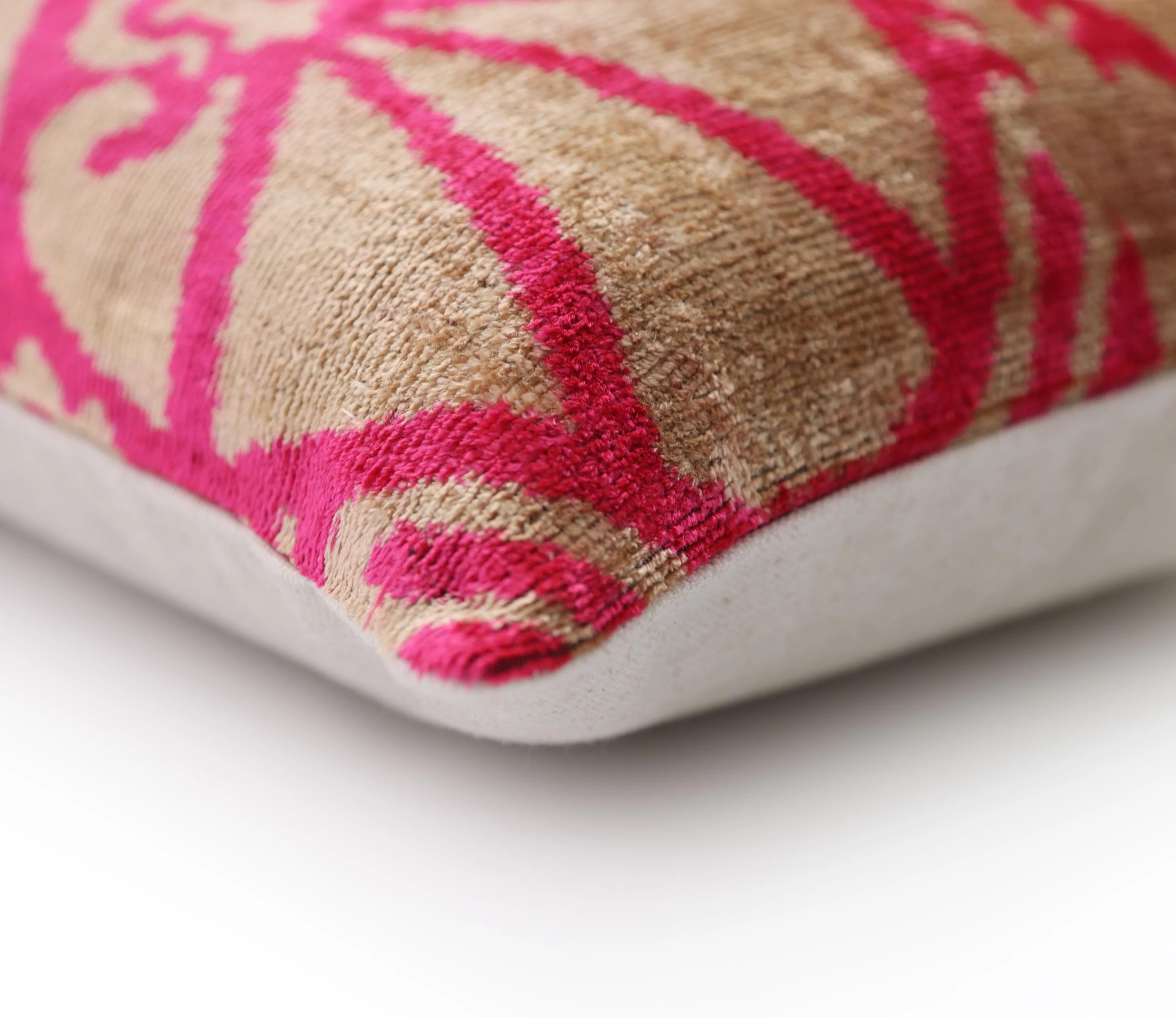 Fuchsia Beige Silk Velvet Lumbar Pillow – 16x24 Handmade Ikat Luxury Cushion - Image 8