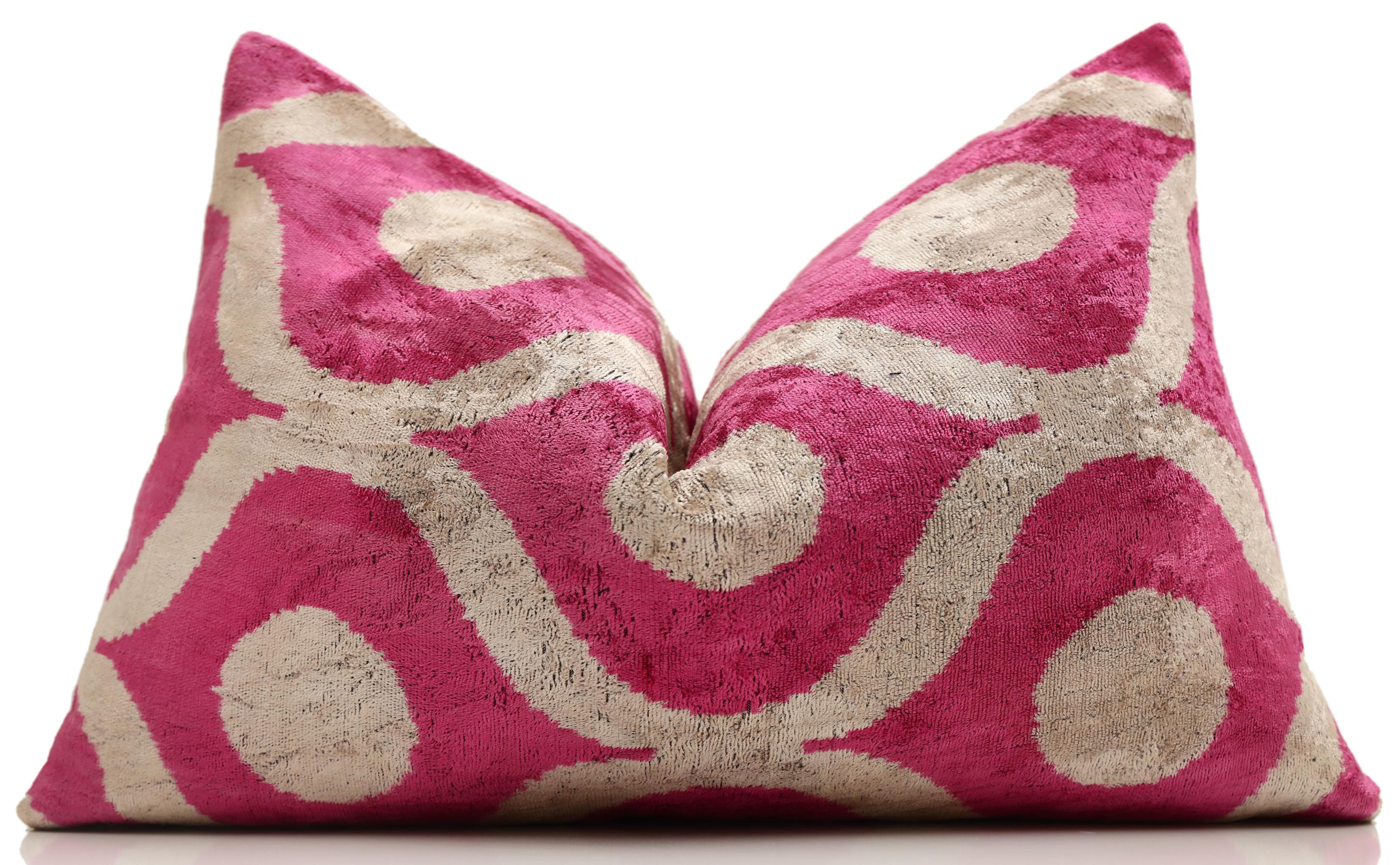 Fuchsia Orbit Silk Velvet Pillow 16x24 Handmade Luxury Lumbar Cushion - Image 5
