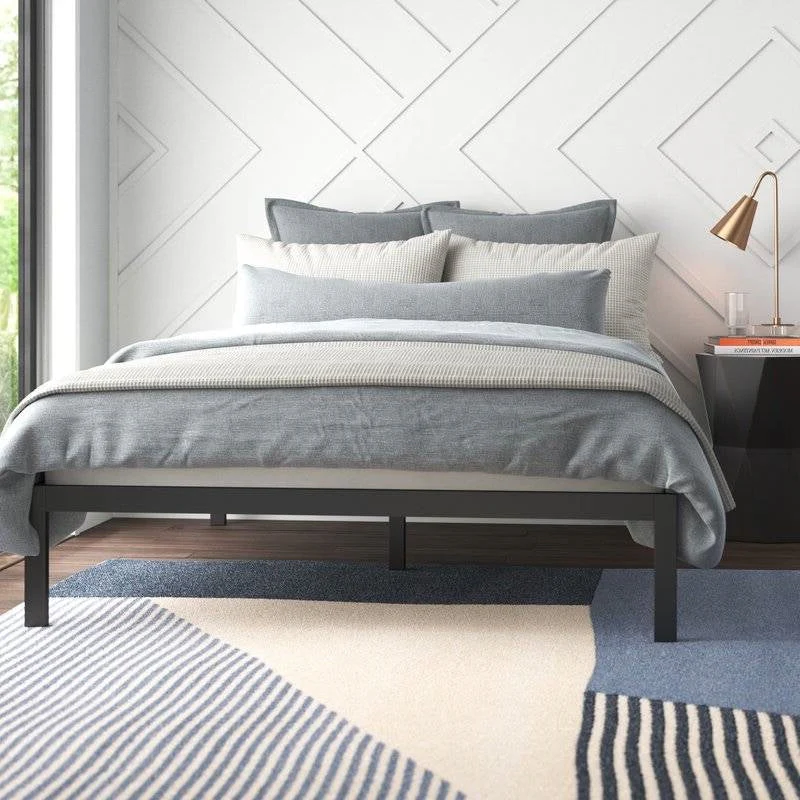 Full Black Metal Platform Bed Frame with Wood Slats - 700 lbs Weight Capacity - Image 2