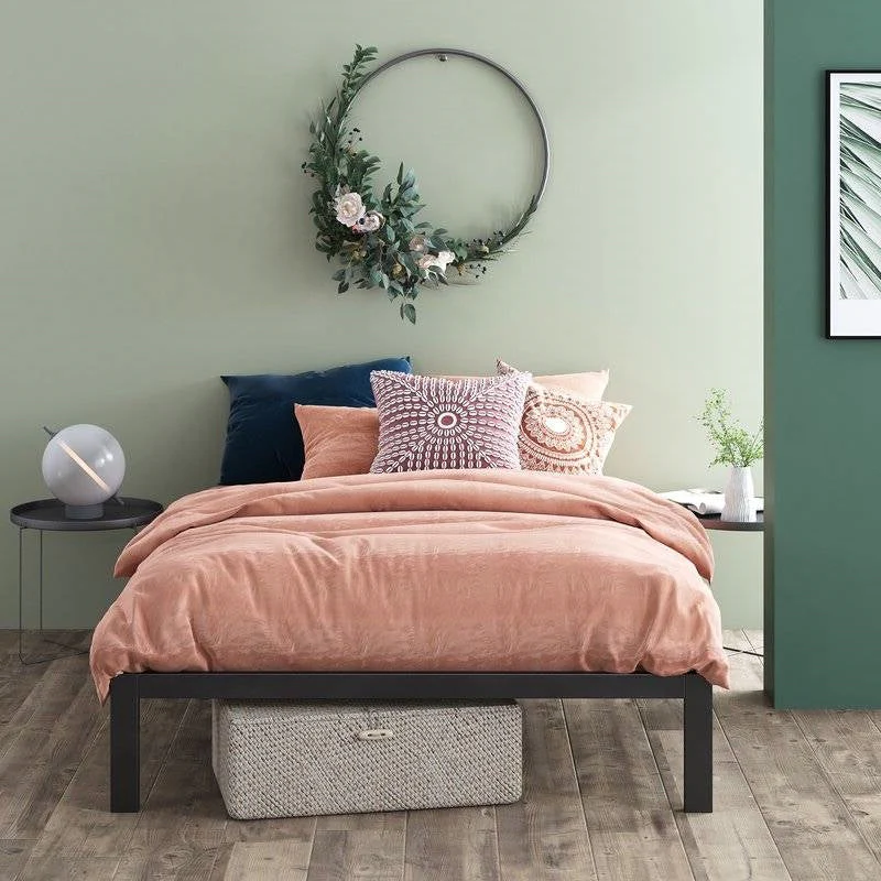 Full Black Metal Platform Bed Frame with Wood Slats - 700 lbs Weight Capacity - Image 3