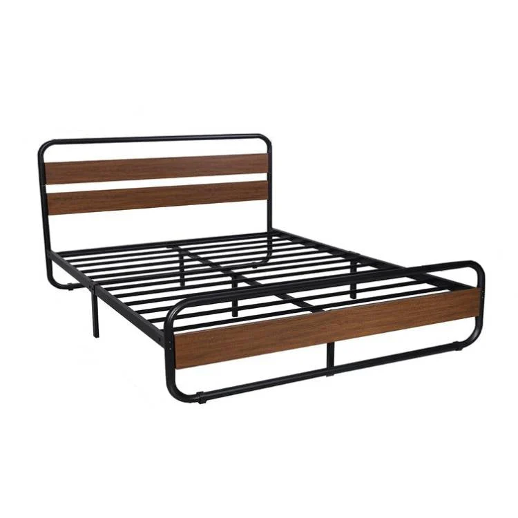 Full Heavy Duty Industrial Modern Metal Wood Platform Bed Frame with Headboard - Image 5