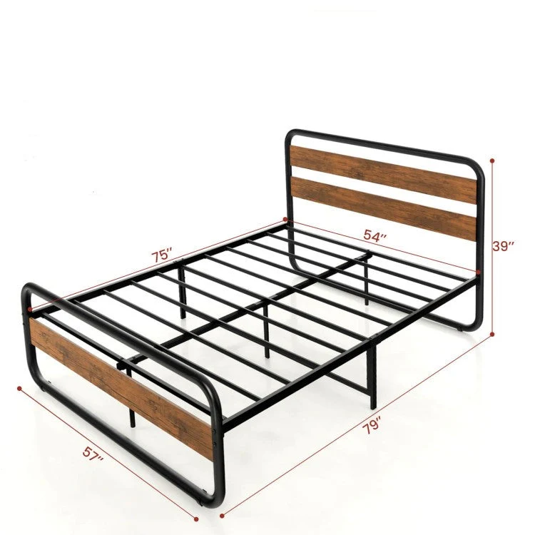Full Industrial Wood and Metal Tube Platform Bed with Headboard and Footboard - Image 4