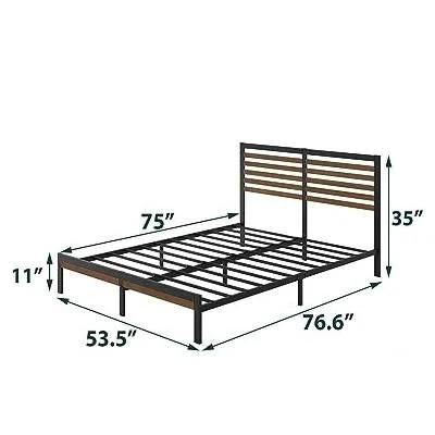 Full Metal Platform Bed Frame with Bamboo Wood Slat Headboard and Footboard - Image 4