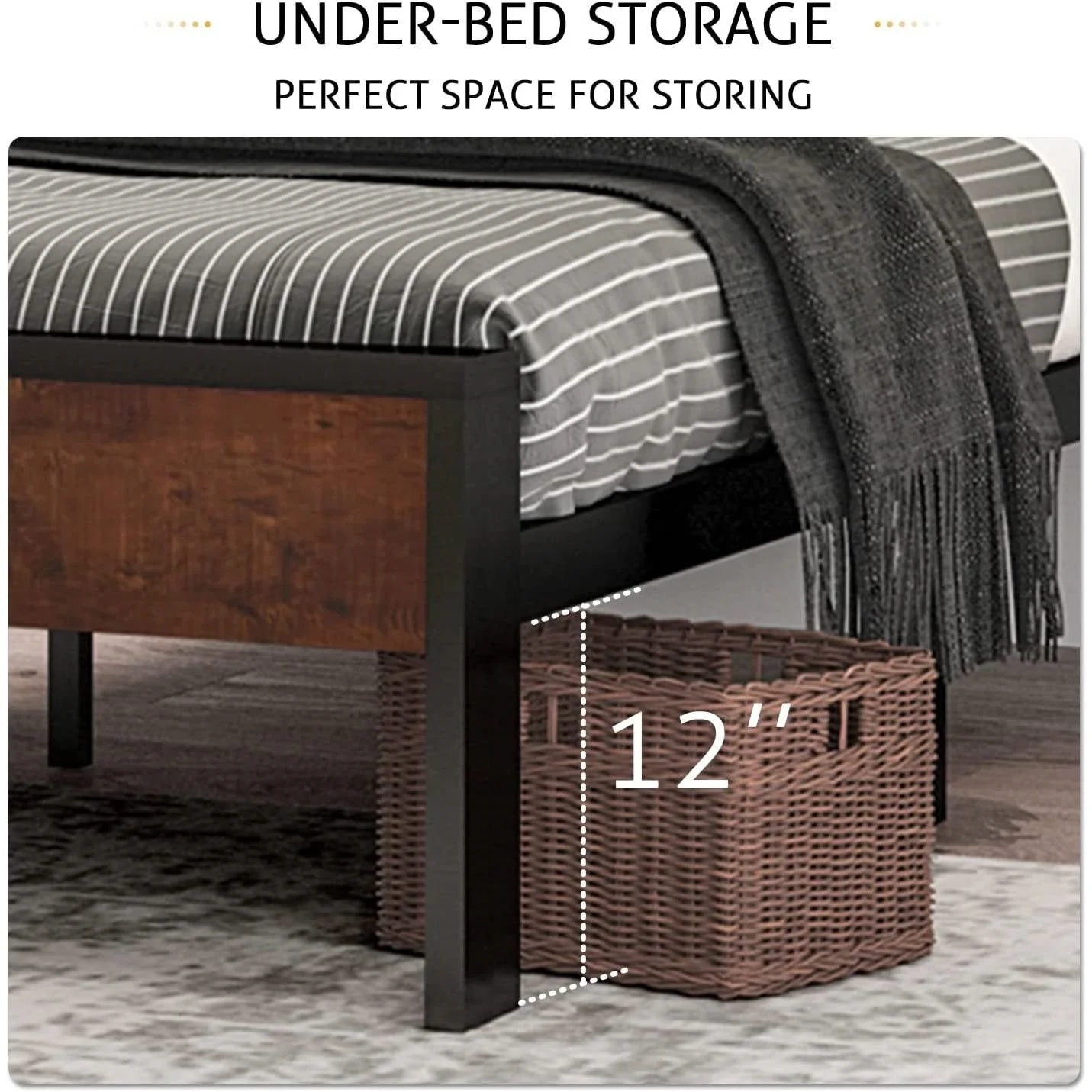 Full Metal Platform Bed Frame with Mahogany Wood Panel Headboard Footboard - Image 4